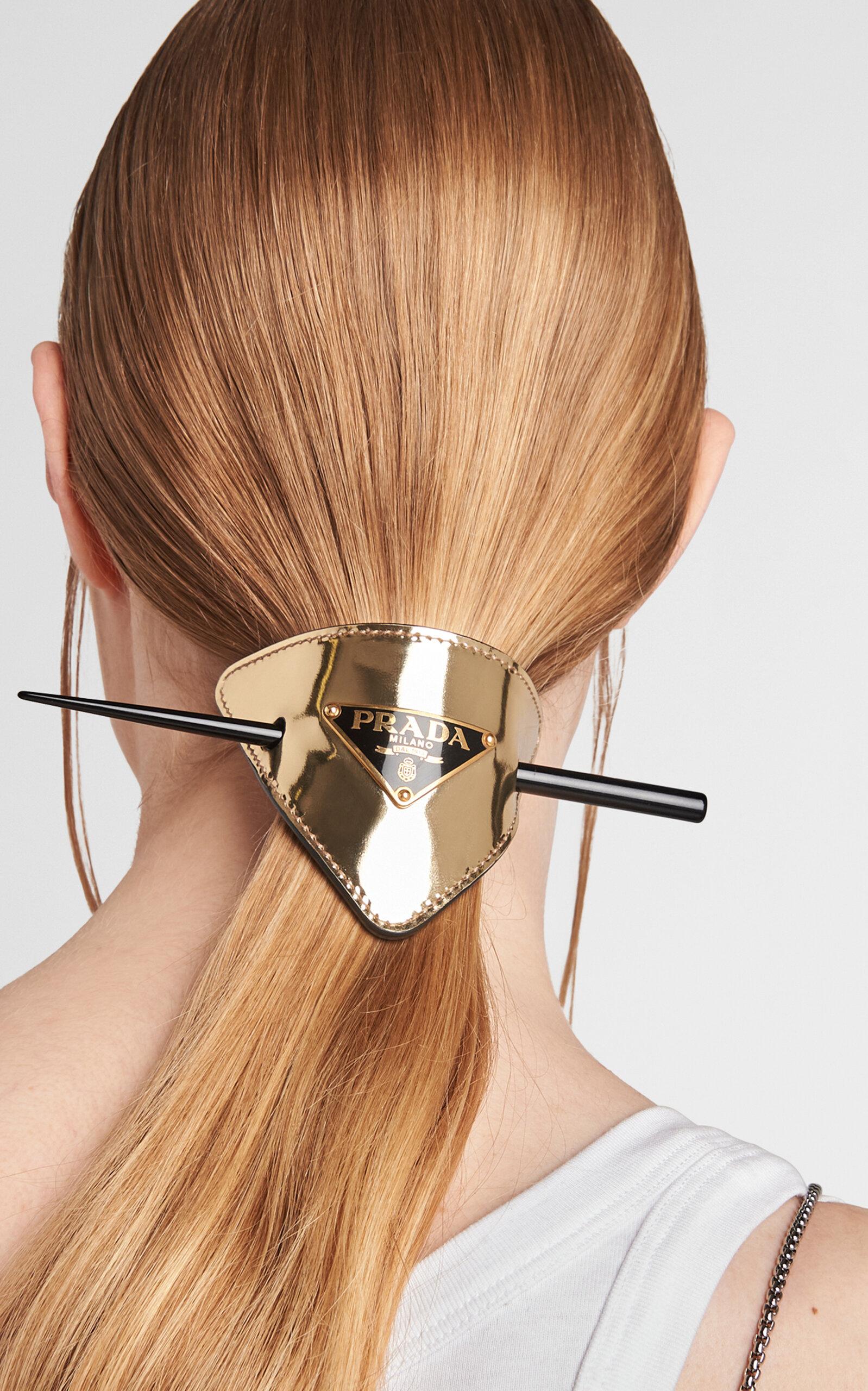 Prada Logo-detailed Leather Hair Clip in White | Lyst