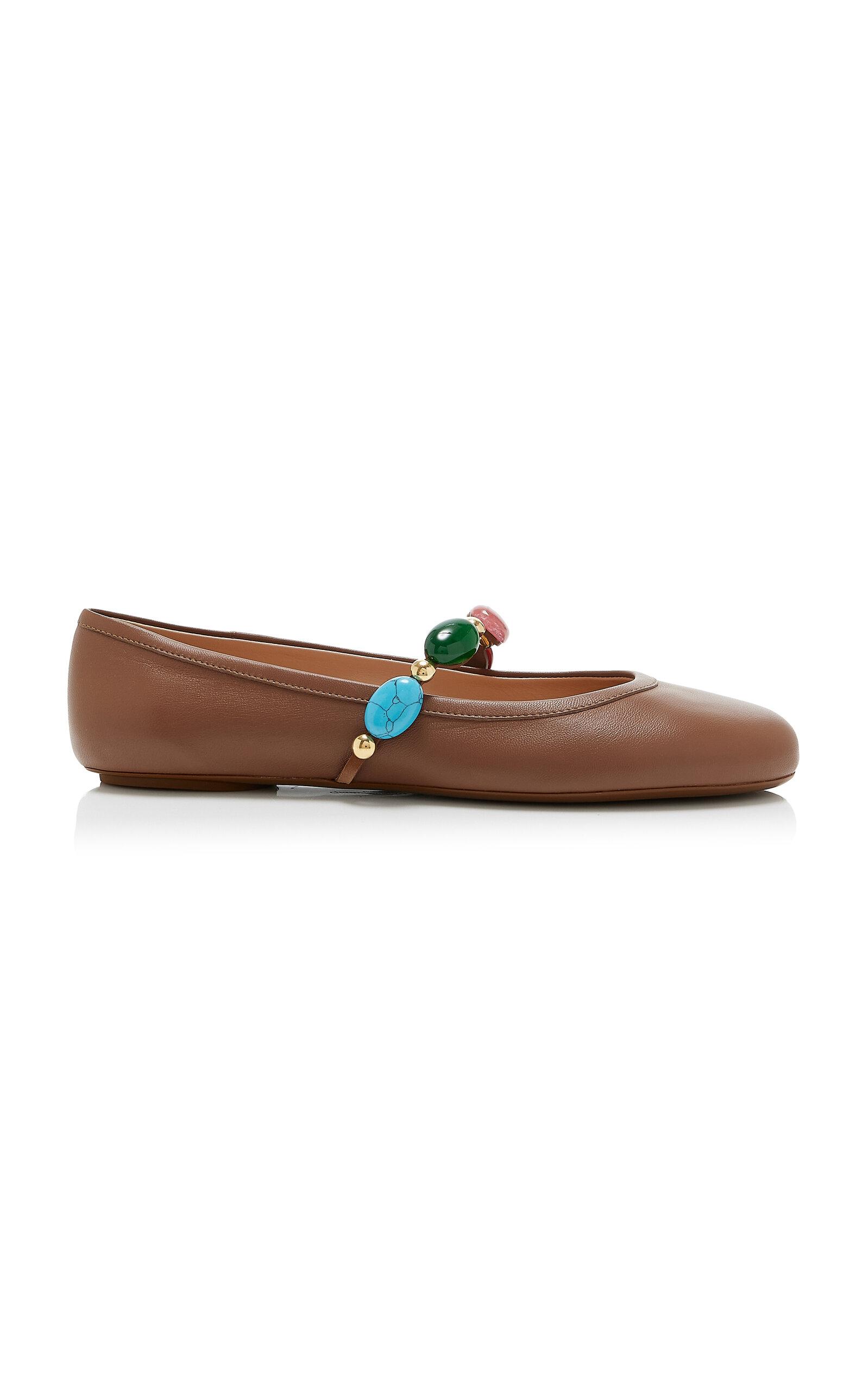 フラットシューズ Gianvito Rossi Shanti embellished leather Mary Jane flats Shanti embellished leather Mary Jane flats in brown