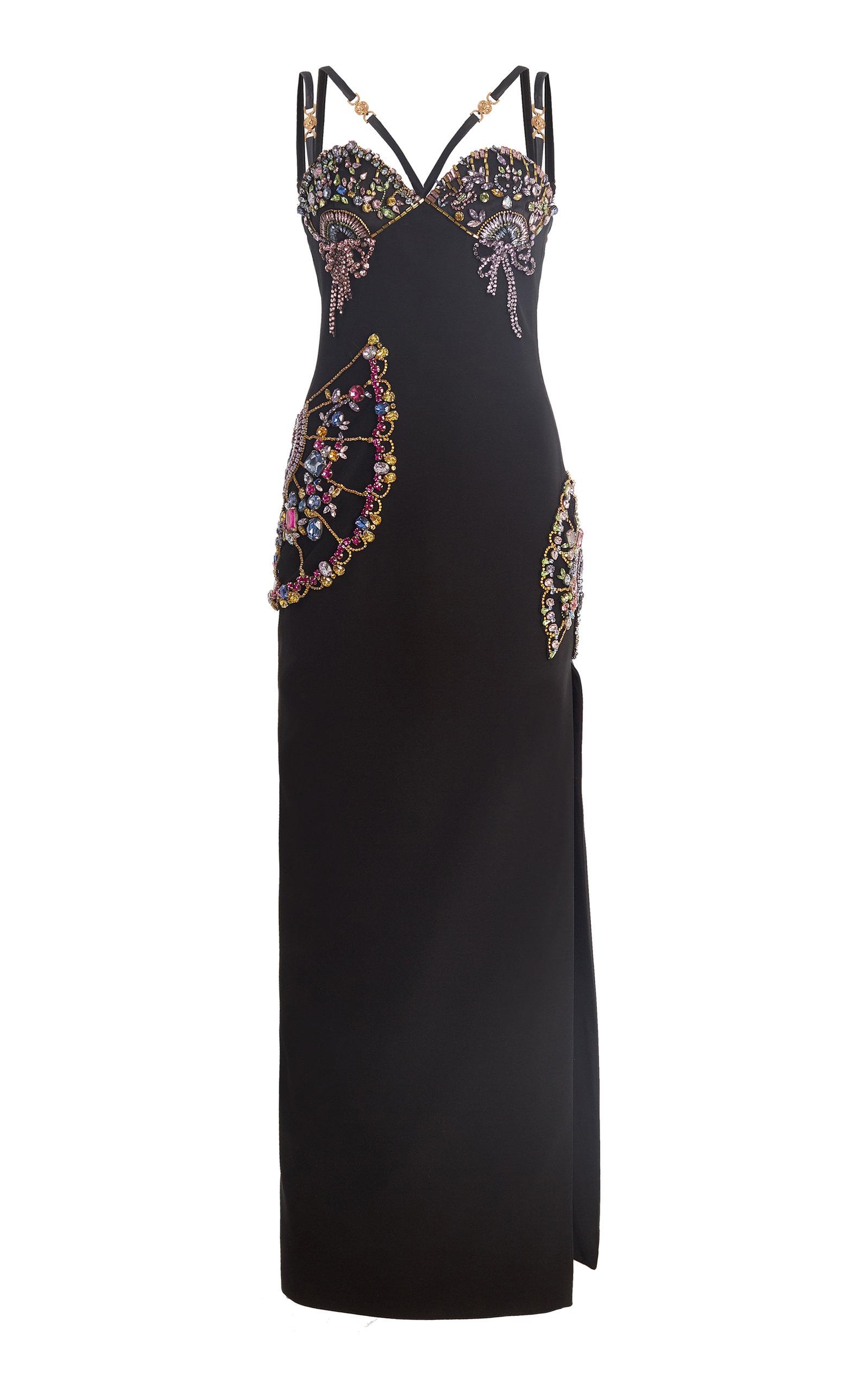 Versace Crystal-embellished Silk Cady Gown in Black | Lyst