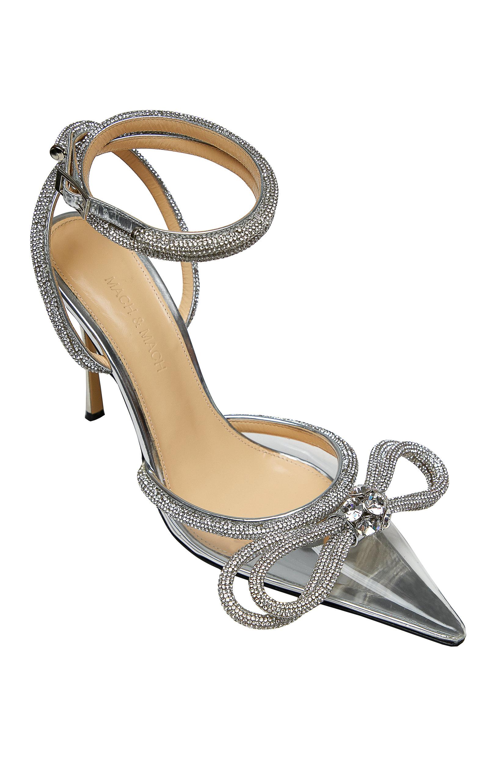 Mach & Mach Denim Double Bow Crystal-embellished Pvc Pumps in Silver ...