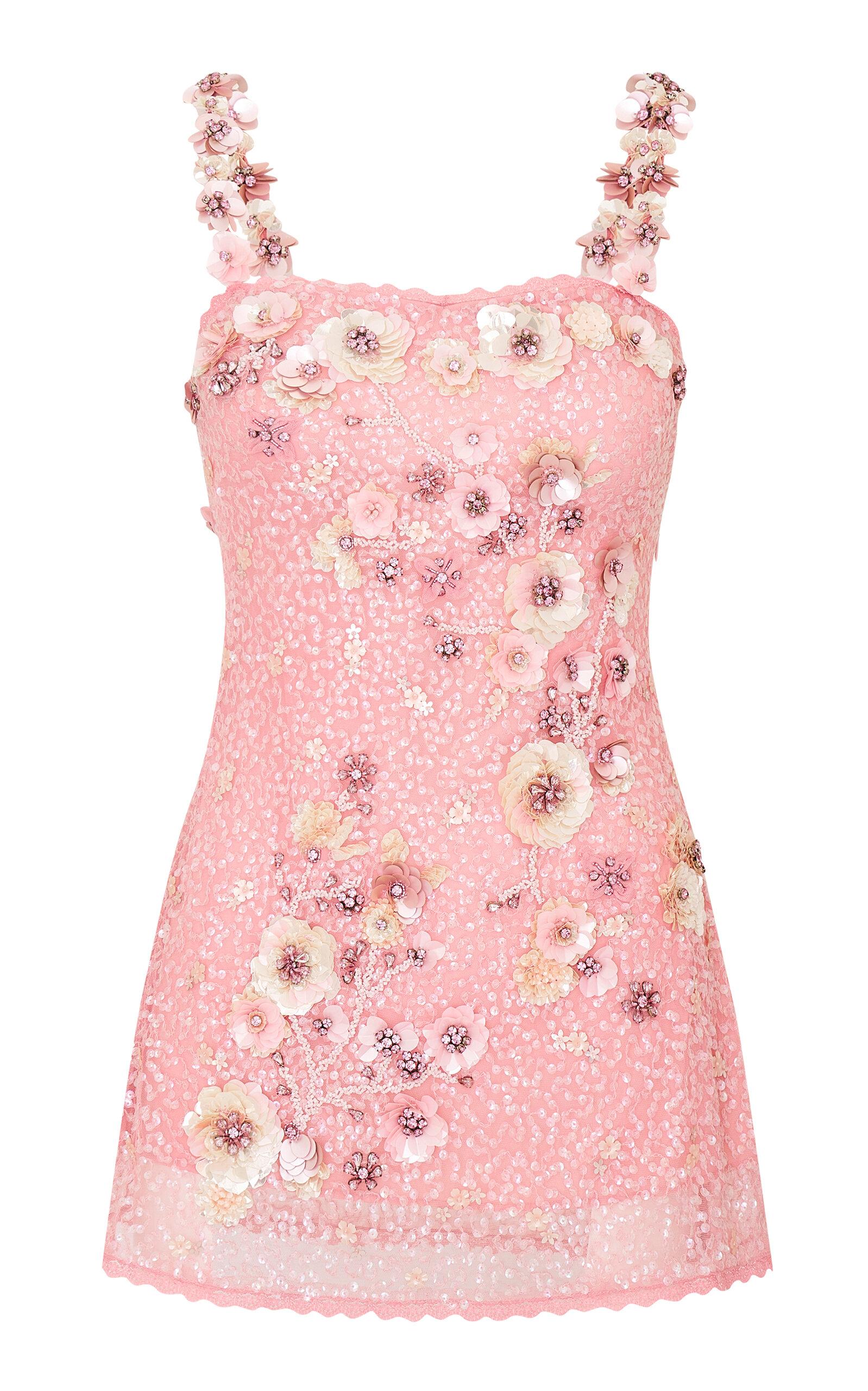 LoveShackFancy Rosmara Embellished Mini Dress in Pink | Lyst