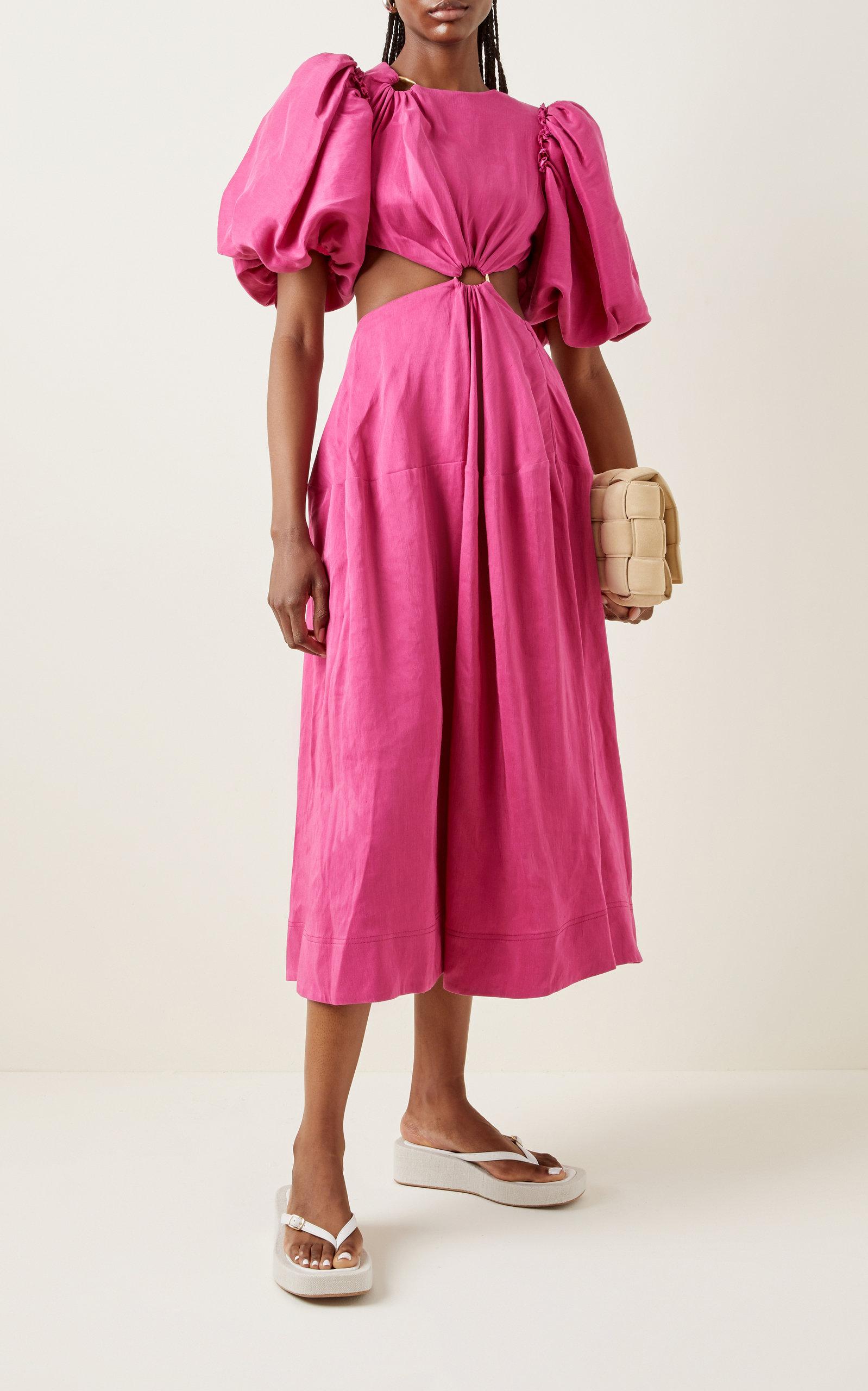 Aje. Vanades Cutout Linen-blend Midi Dress in Pink | Lyst UK