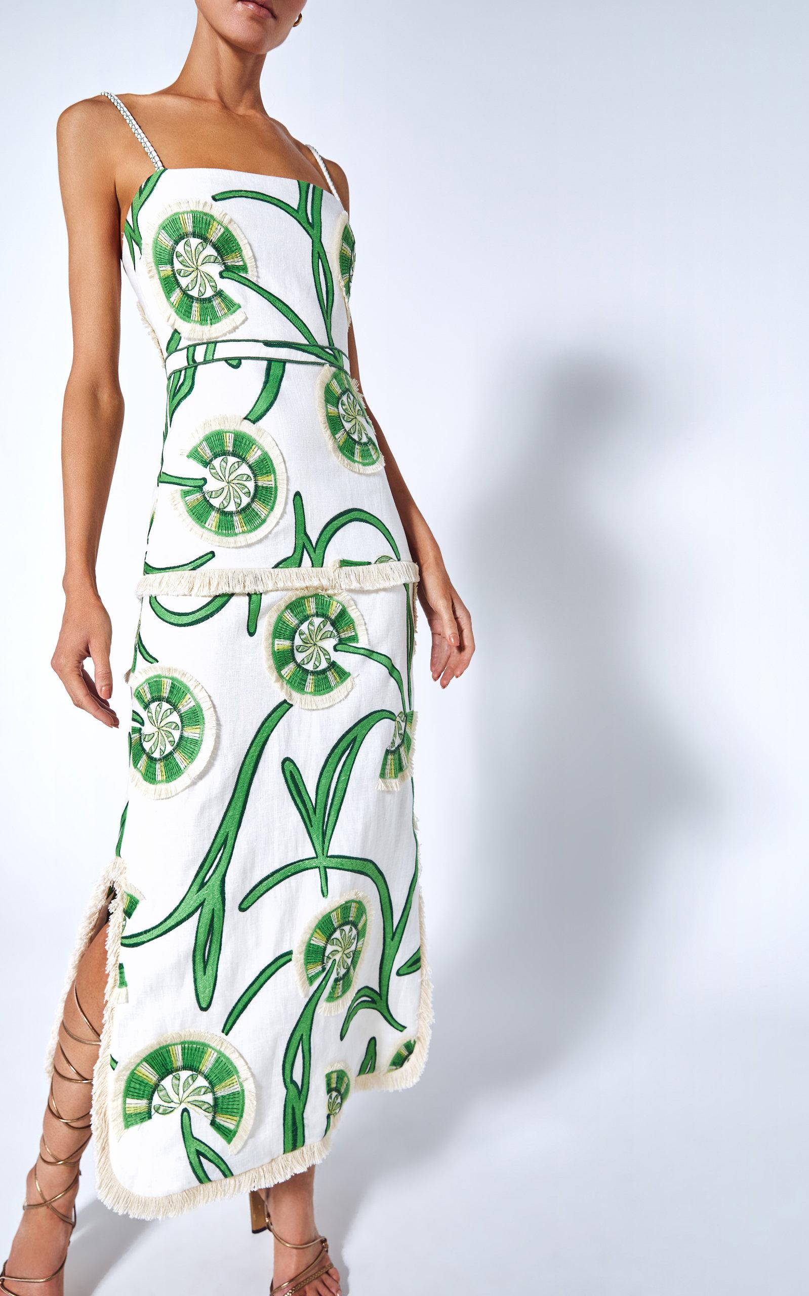 Alexis Boquet Embroidered Linen Maxi Dress in Green | Lyst