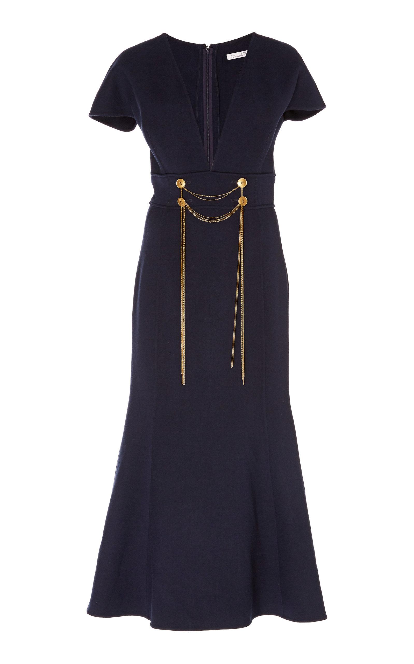 Oscar de la Renta Embellished Wool-blend Midi Dress in Navy (Blue ...