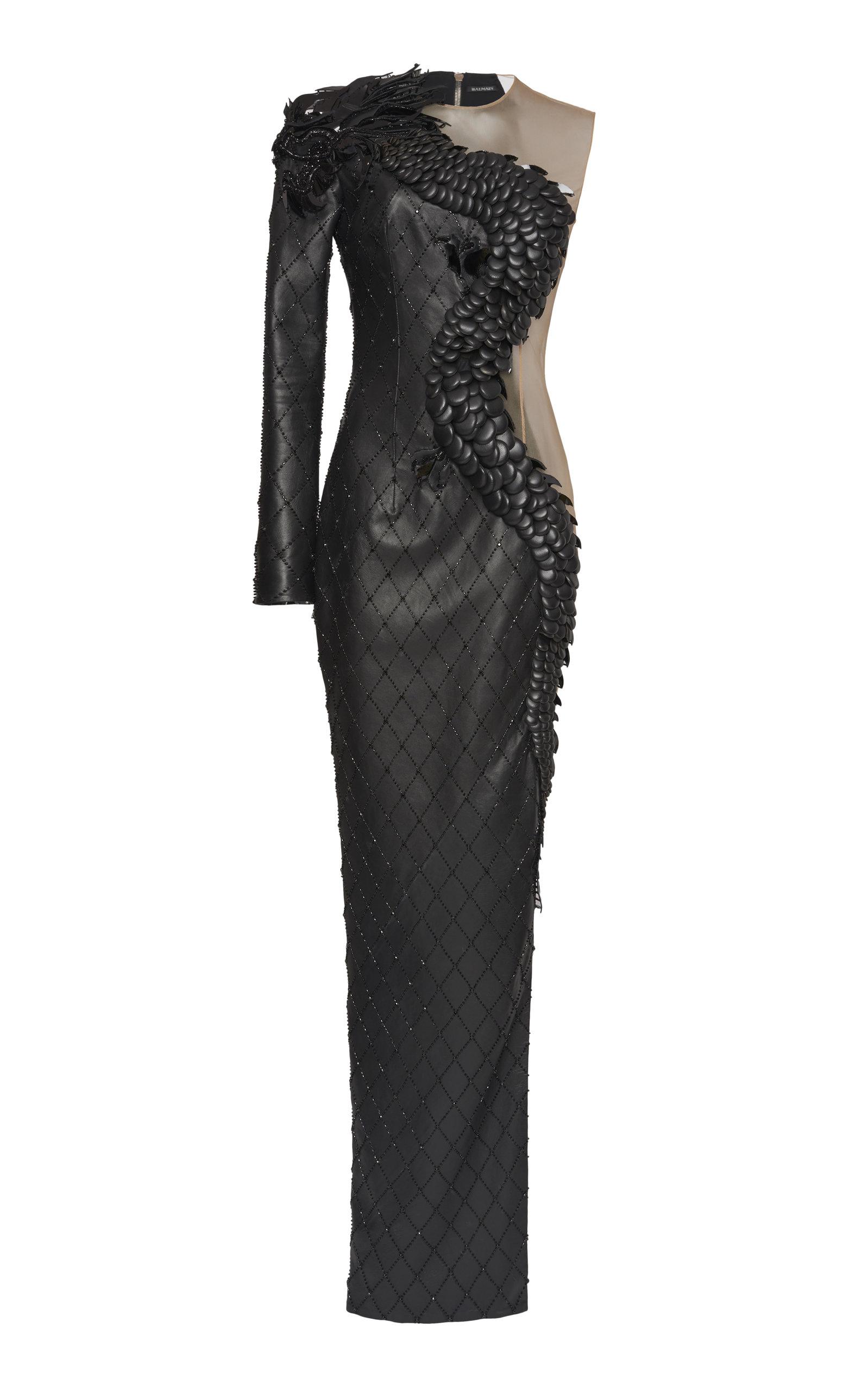 Balmain Asymmetric Dragon Embroidered Dress in Black Lyst