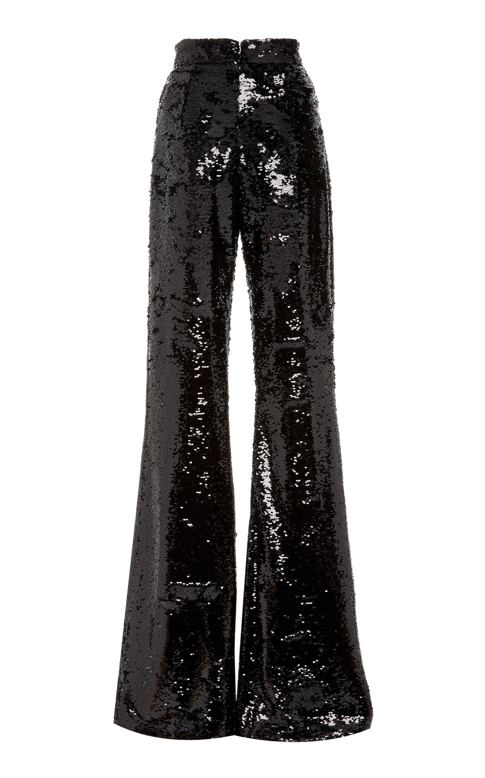 black sequin flare pants
