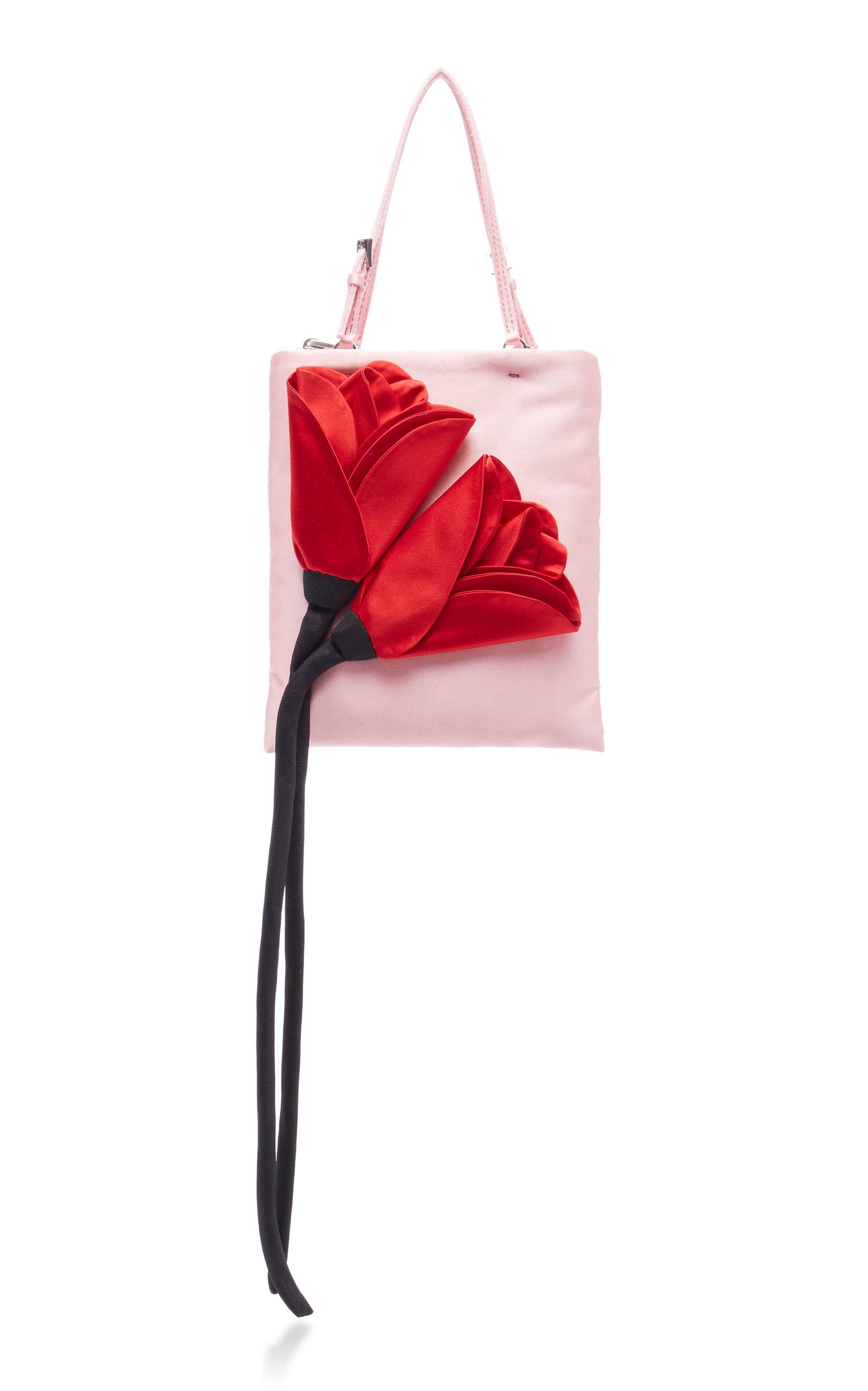 Prada Flower Embellished Raso Mini Top Handle Bag in Pink | Lyst