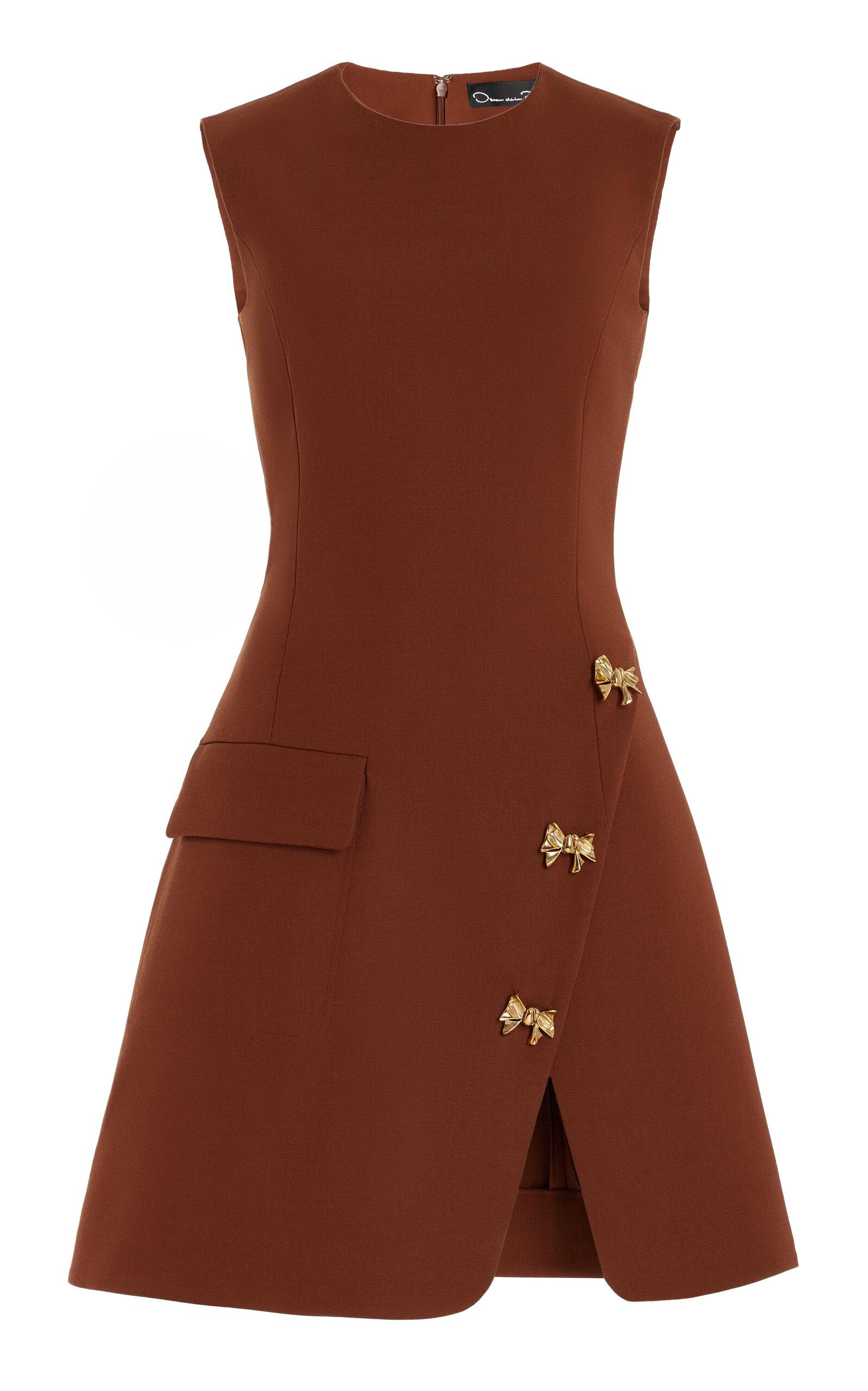 oscar de la renta brown dress Oscar de la Renta Bow Button Split Skirt Dress in Brown