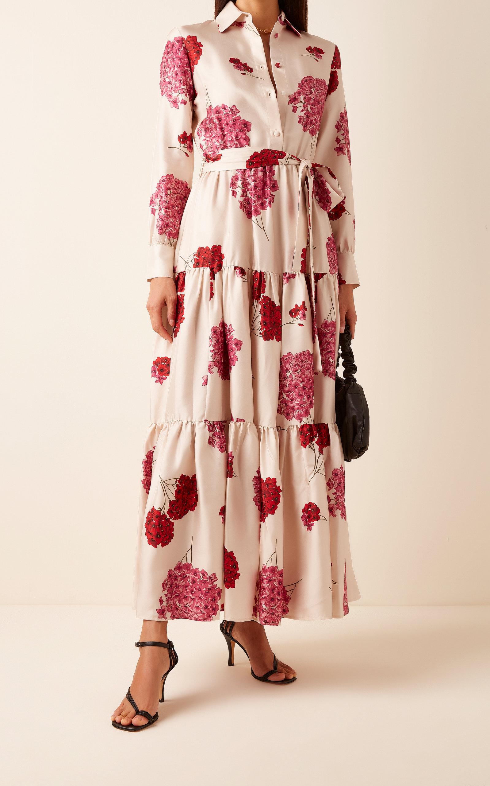 LaDoubleJ Bellini Tiered Floral-print Silk Maxi Dress in White - Lyst
