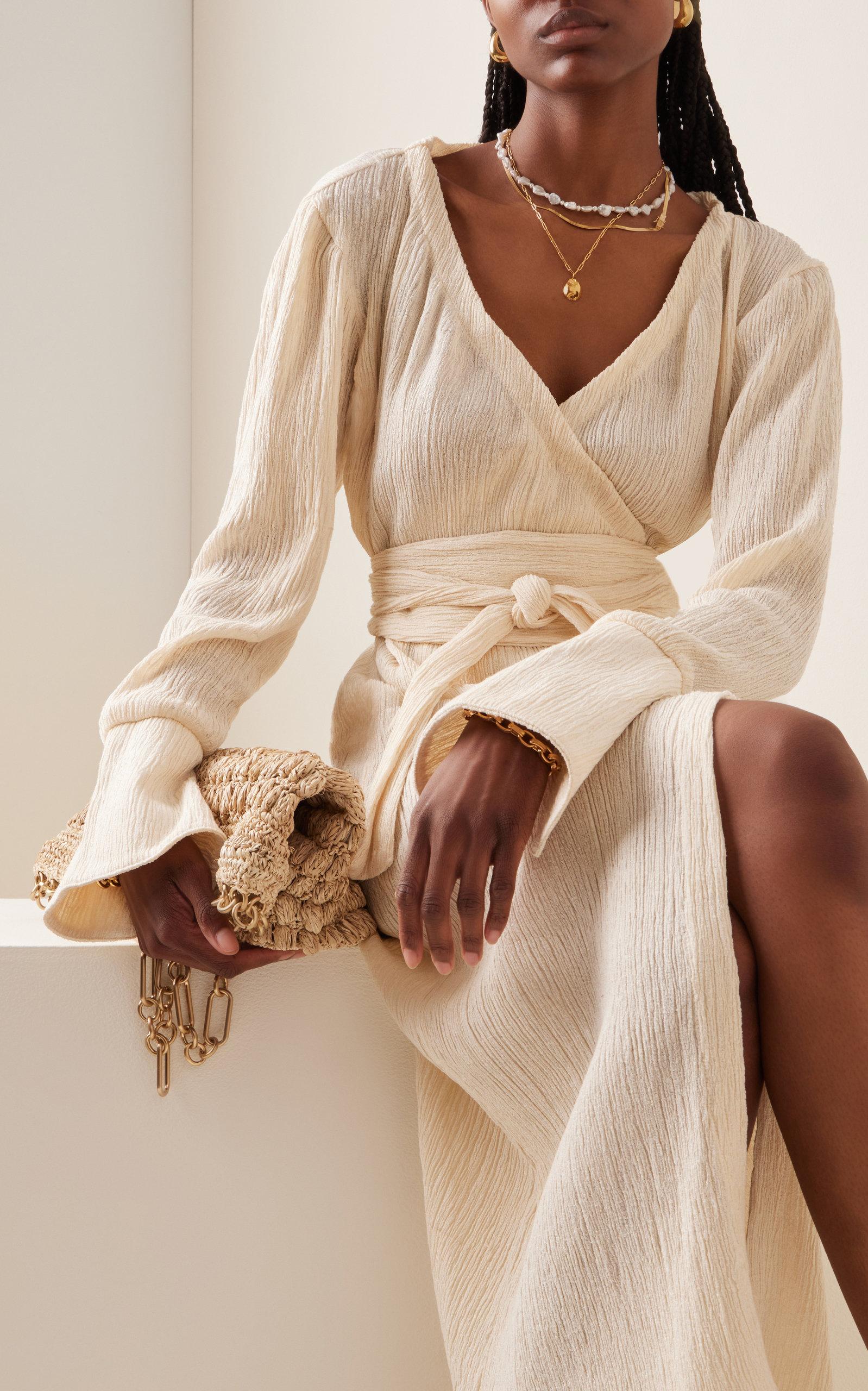 butik Beregn Infrarød Savannah Morrow Sky Silk-bamboo Maxi Wrap Dress in White | Lyst