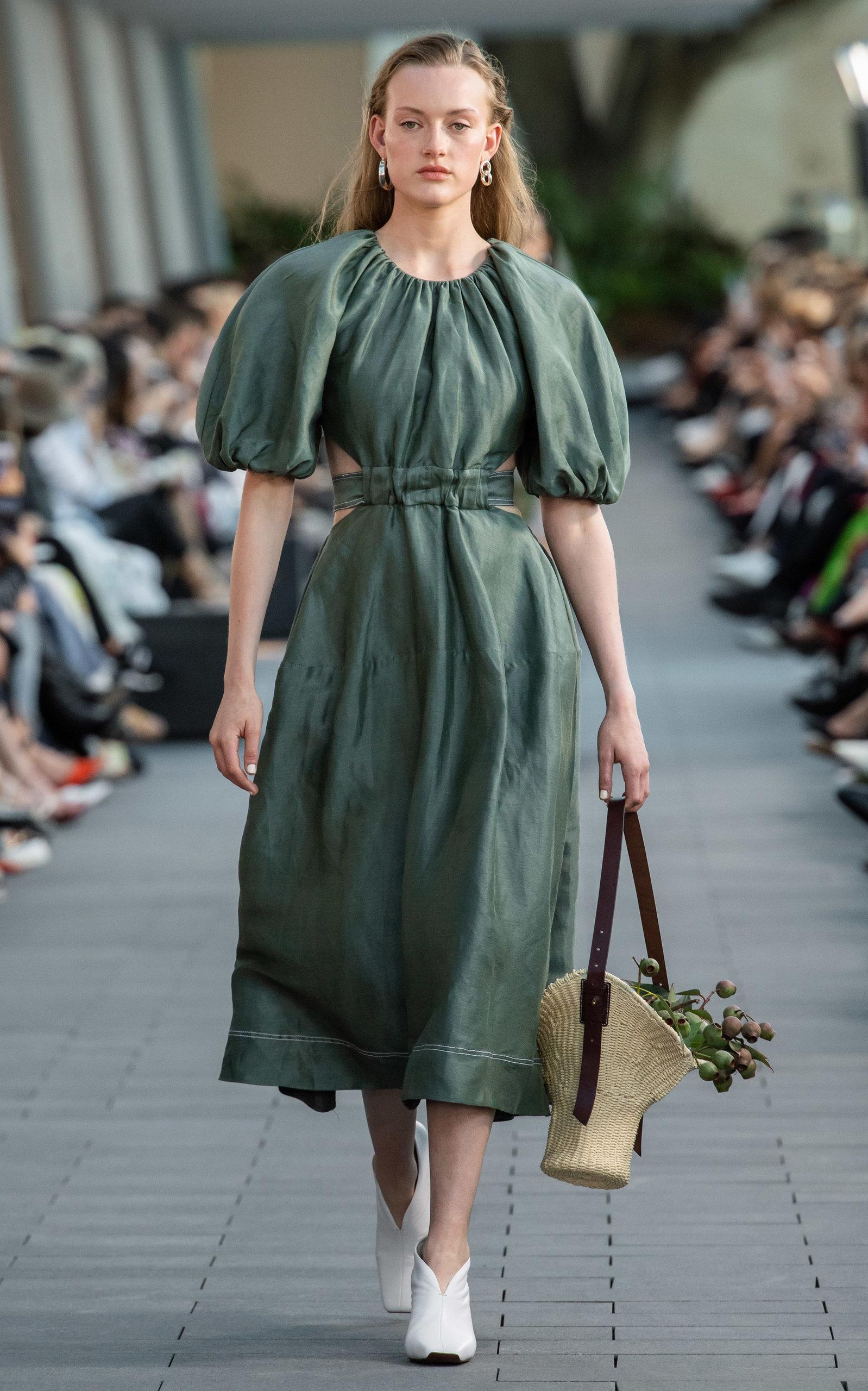 Aje. Mimosa Cutout Linen And Silk-blend Midi Dress in Green - Lyst