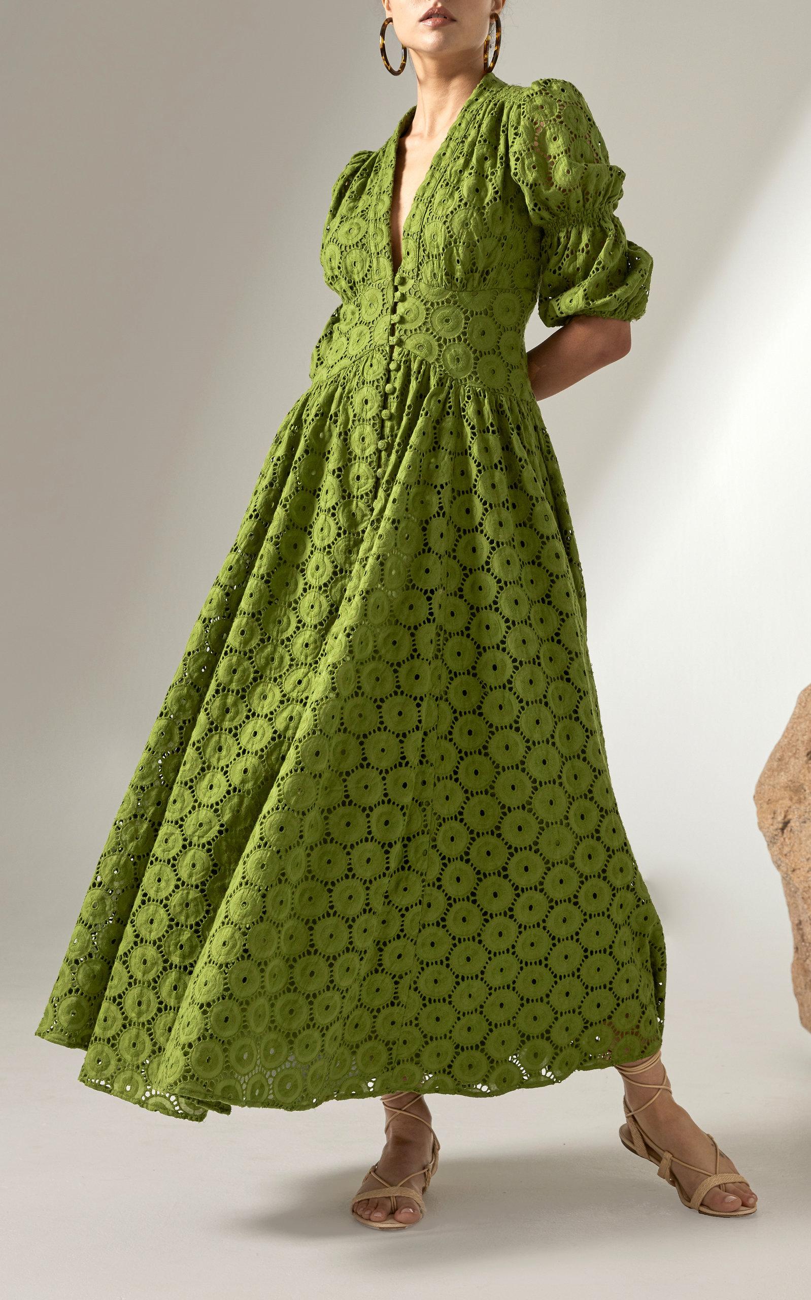 cult gaia willow dress green Cult Gaia Willow Cotton Lace Maxi Dress in Green