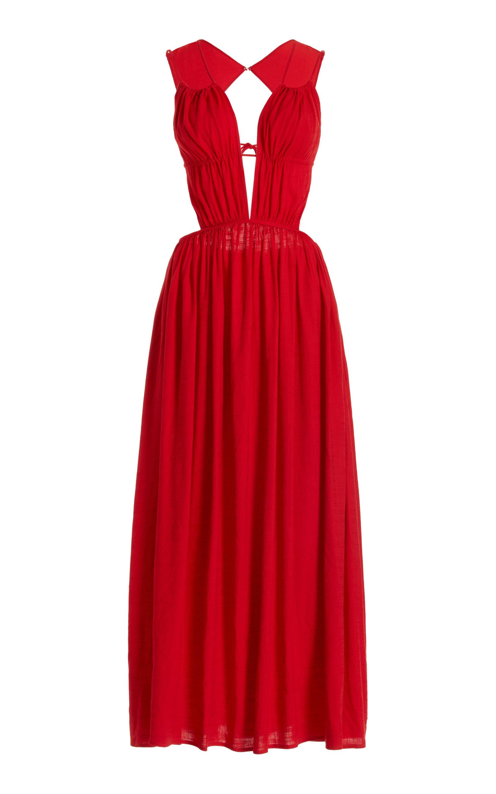 Cult Gaia Dua Linen-blend Maxi Dress in Red | Lyst