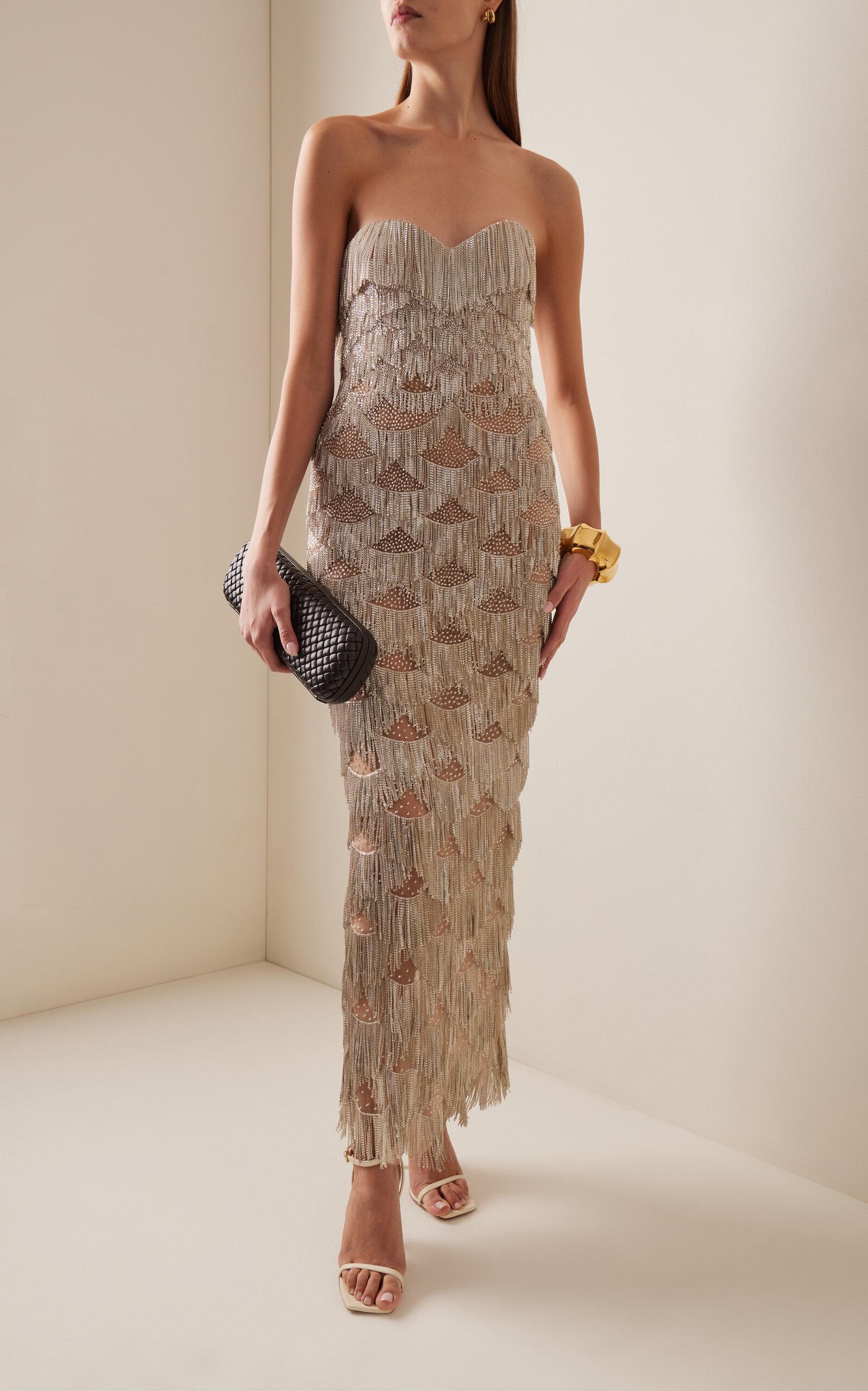 Oscar de la Renta Fringed Metallic Maxi Dress in Natural Lyst UK