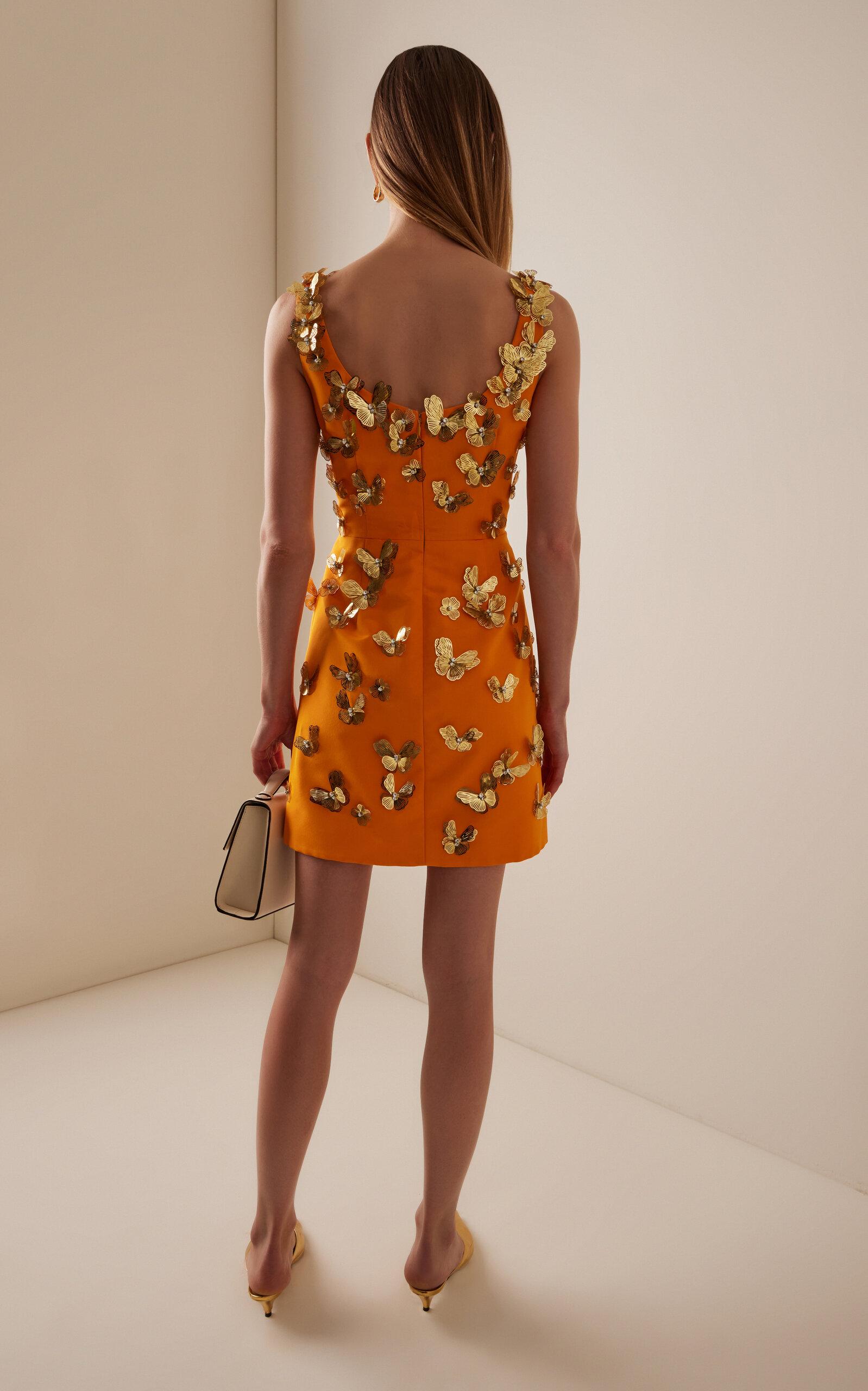 Carolina Herrera Butterfly-Embellished Silk Mini Dress in Yellow | Lyst