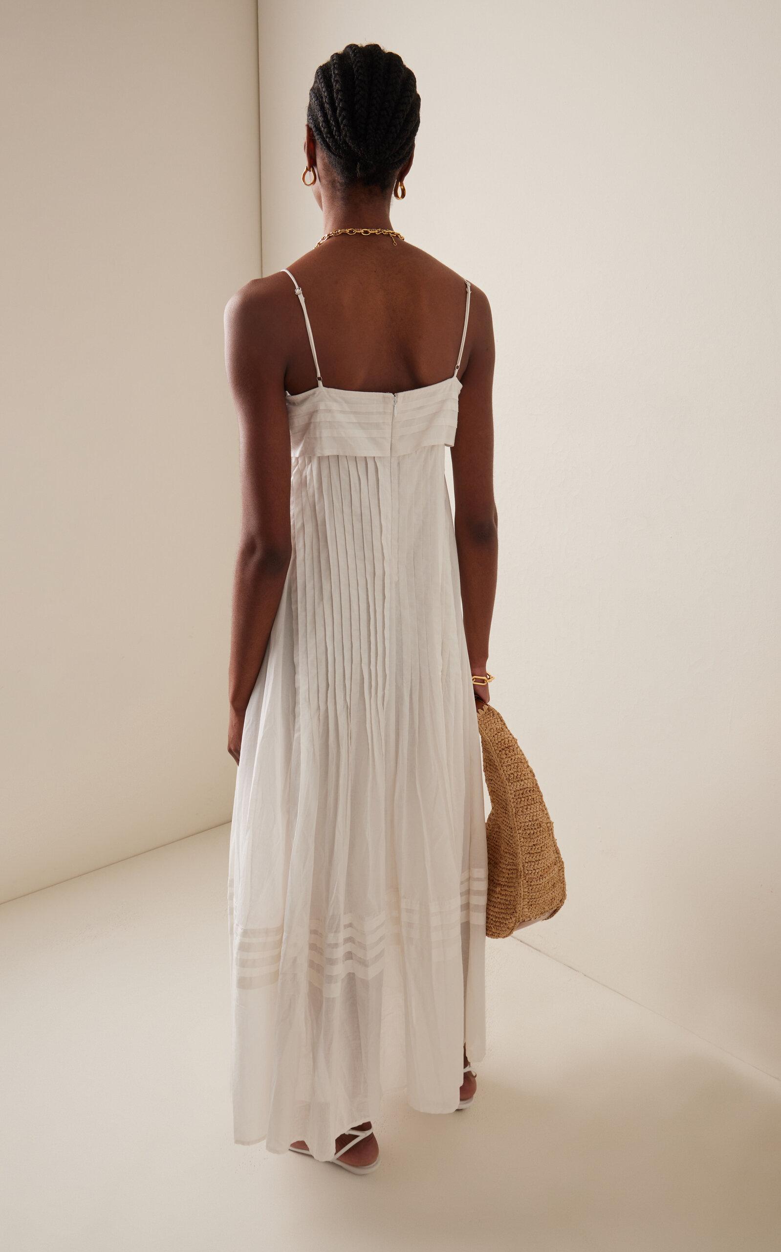 STAUD Kristina Pleated Cotton Maxi Dress in White | Lyst