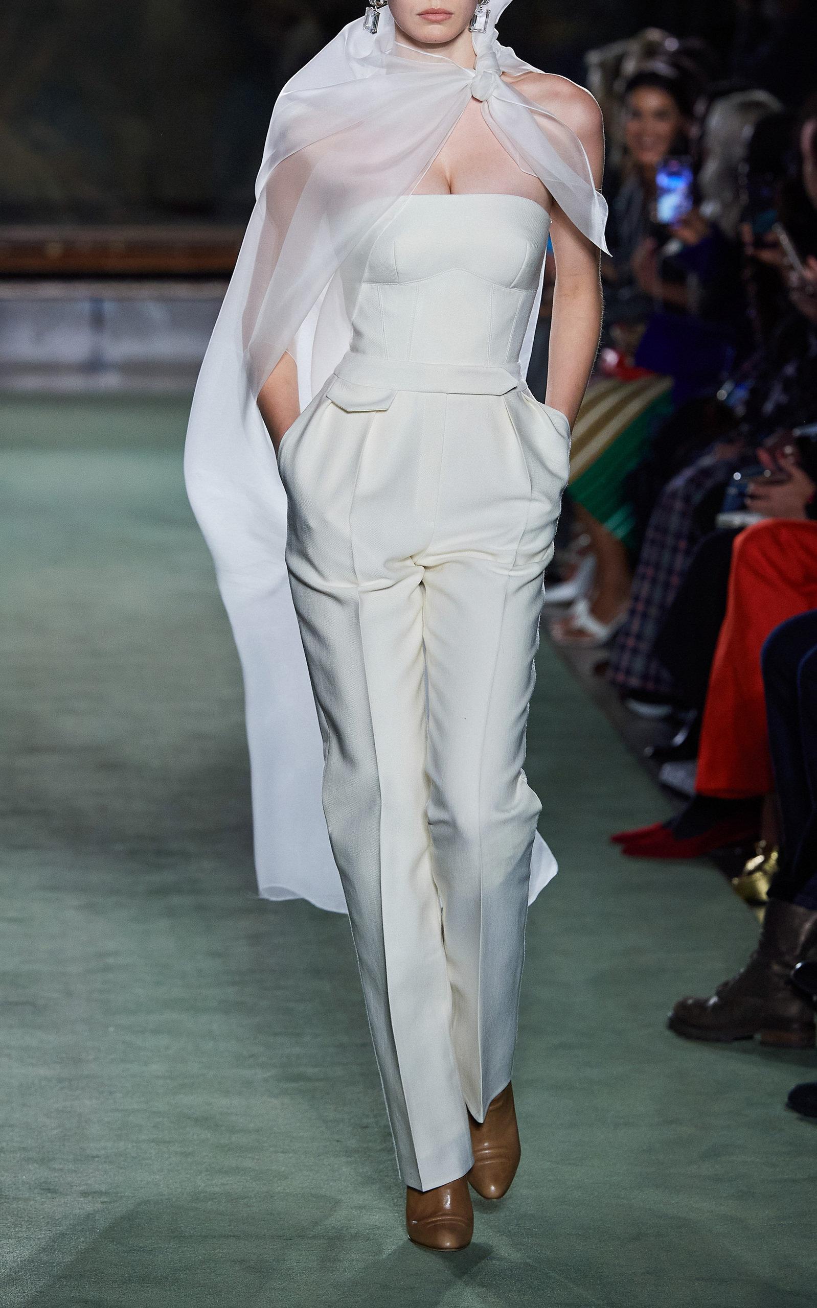 Brandon Maxwell Strapless Wool-silk Jumpsuit in White | Lyst