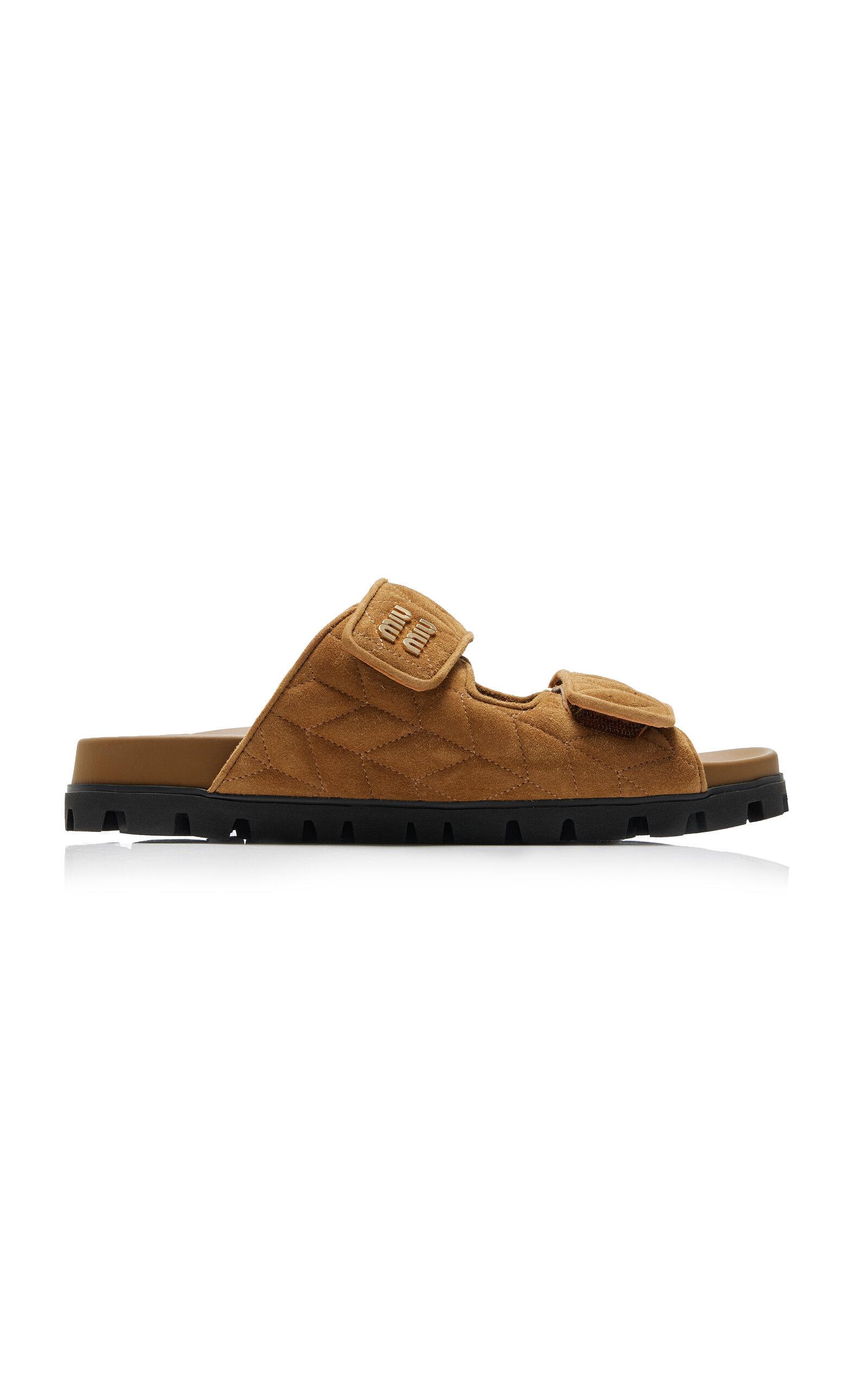 サンダル・ミュール Miu Miu Suede Flat Sandals MiuMiu】Suede Flat Sandals Miu Miu Blue Suede Buckle Detail
