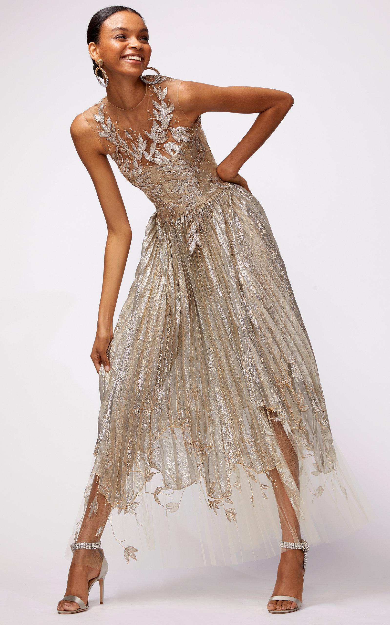 Oscar de la Renta Silk Metallic Pleated 