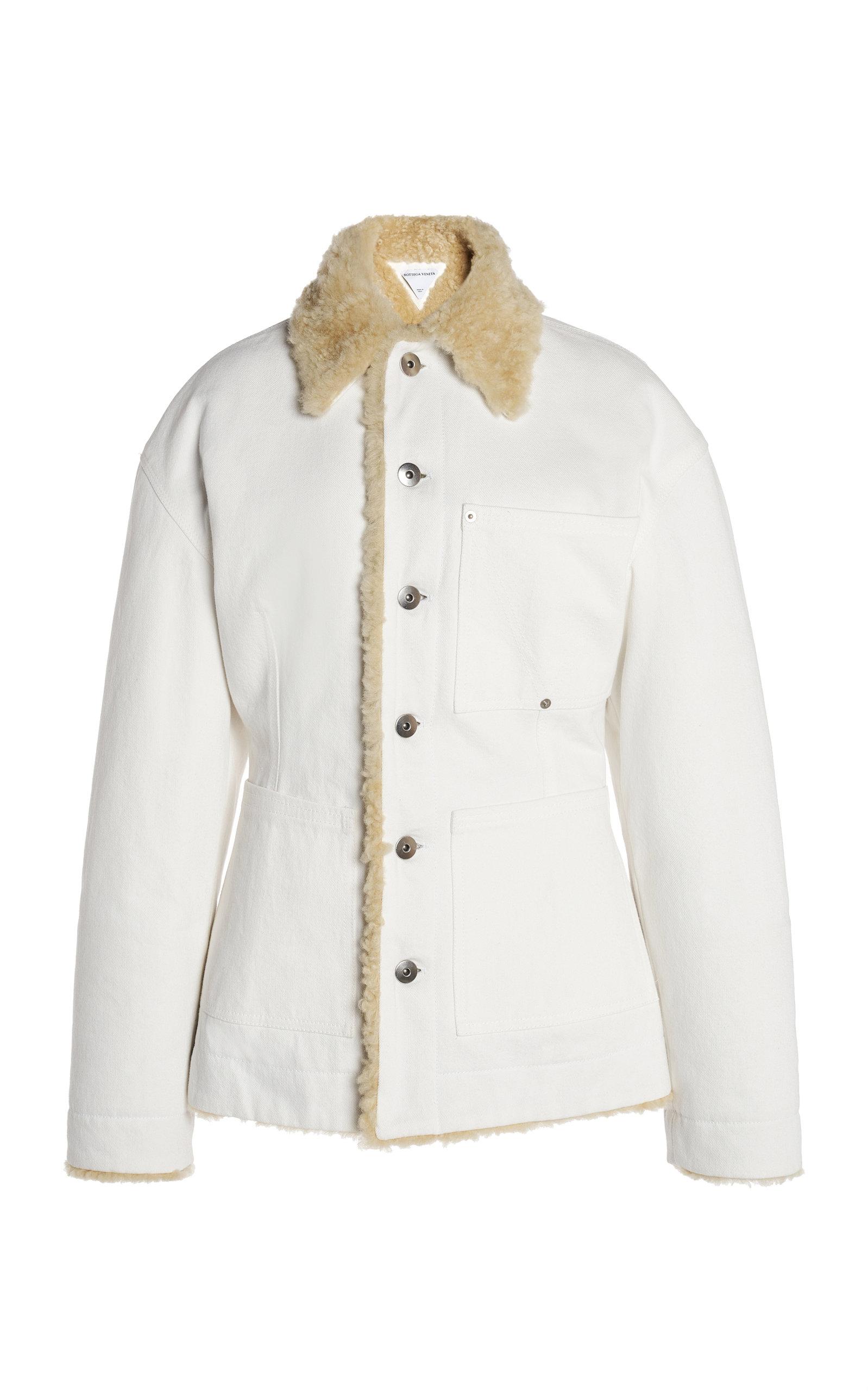 Bottega Veneta Denim Shearling Jacket in White | Lyst