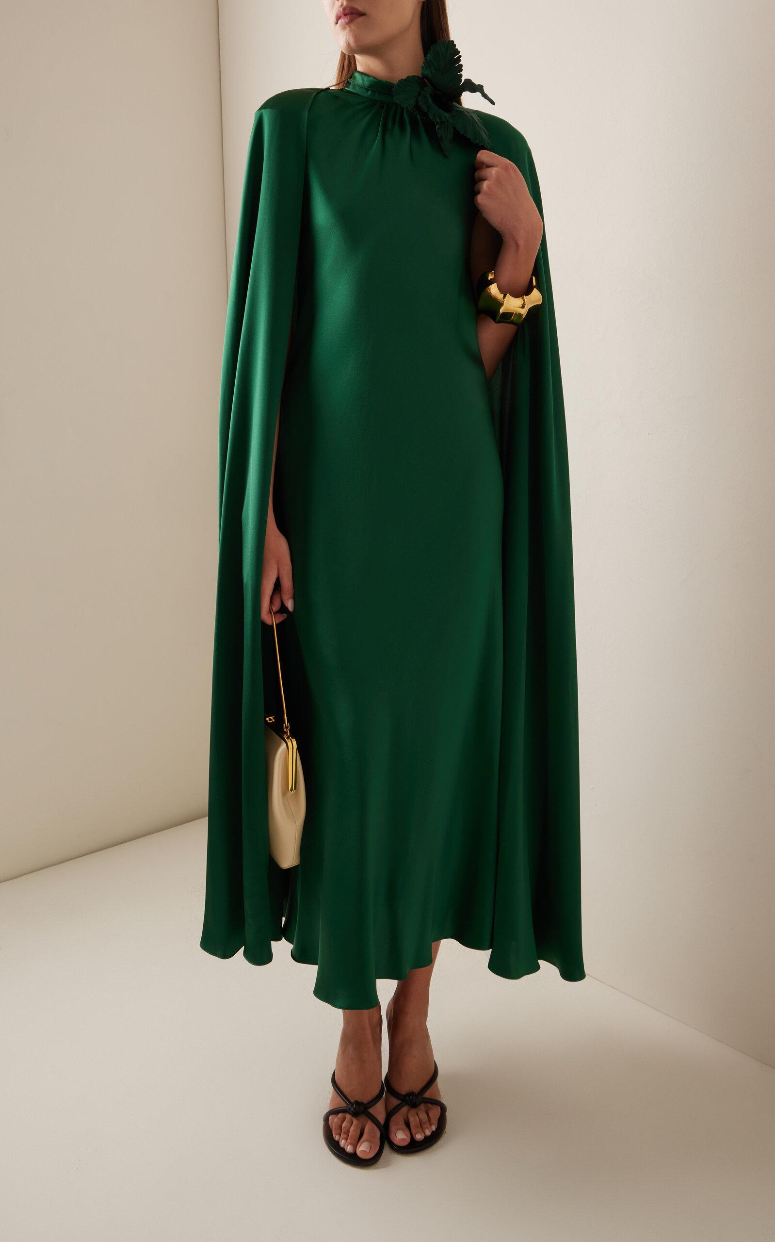 Rodarte Cape-detailed Silk Maxi Dress in Green | Lyst Rodarte Cape-detailed Silk Maxi Dress in Green | Lyst