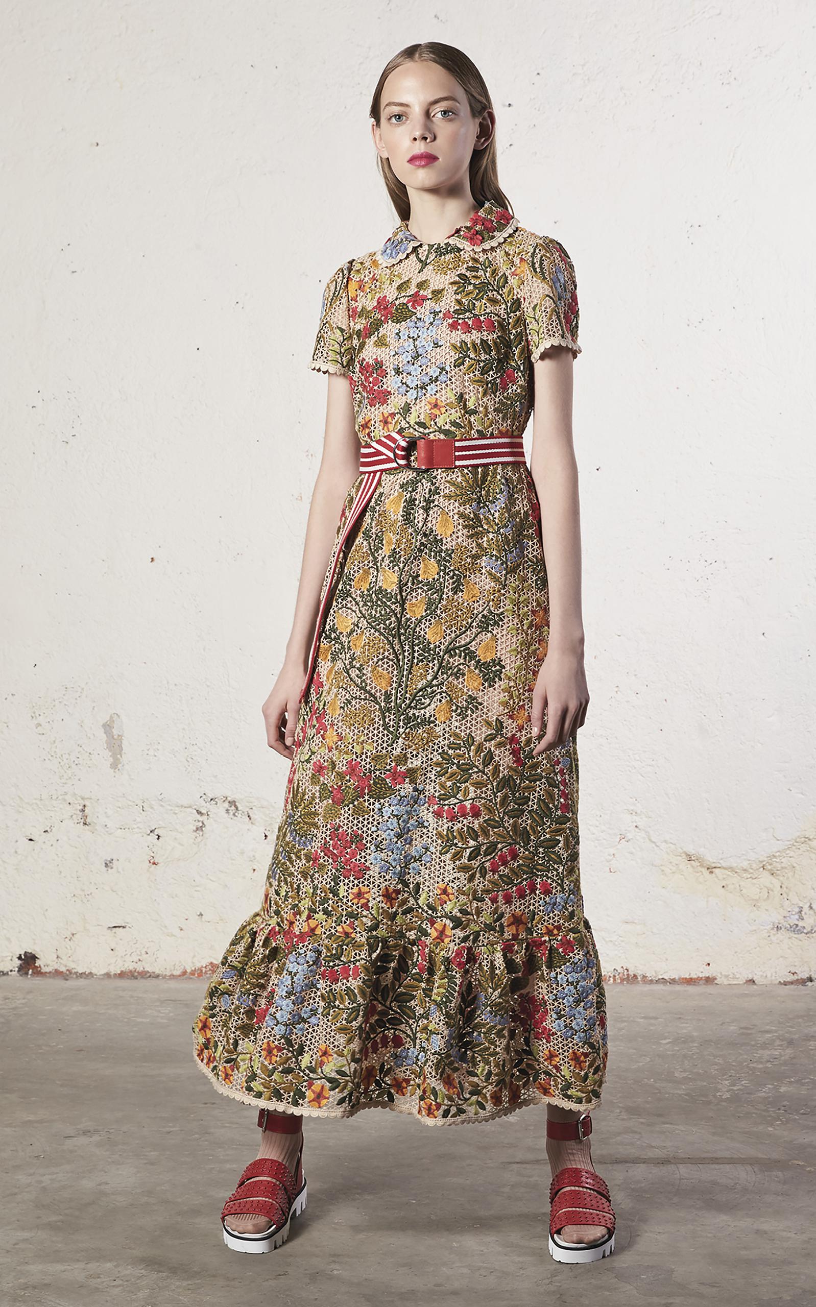 RED Valentino Floral Embroidered Macramé Dress | Lyst