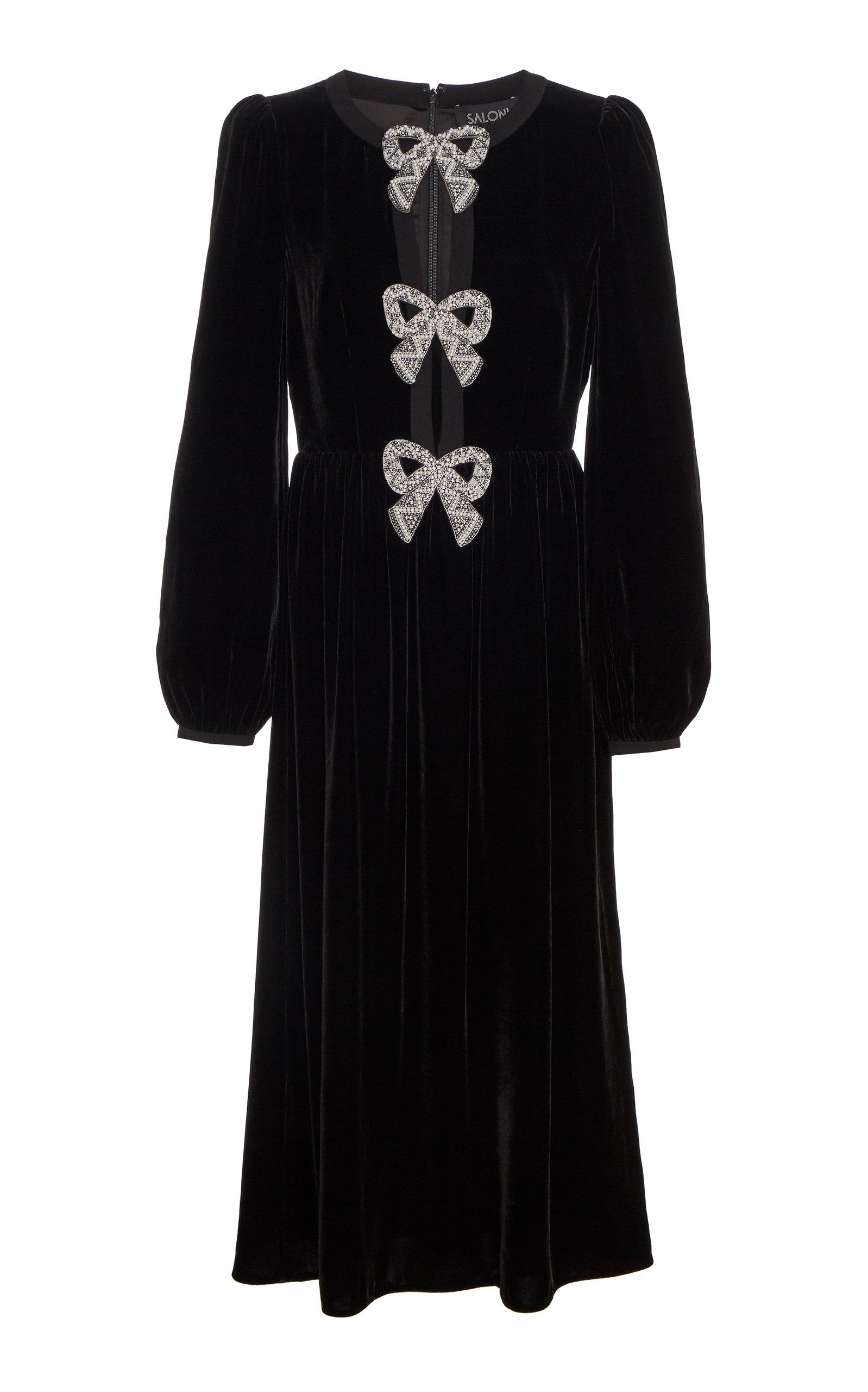 Saloni Velvet Camille Embroidered-bows 