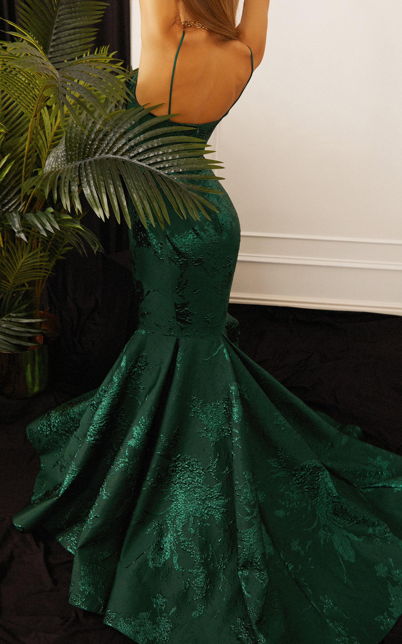 rasario green dress Satin maxi dress with a train 34 (FR) / Green main image 0
