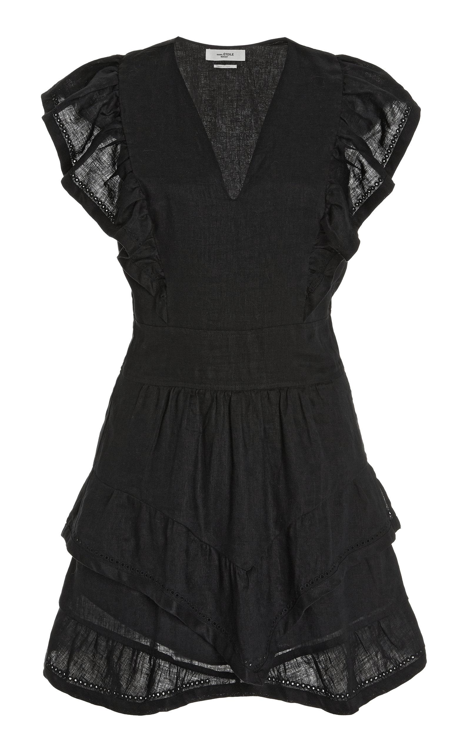 Étoile Isabel Marant Audreyo Ruffled Linen Mini Dress in Black | Lyst