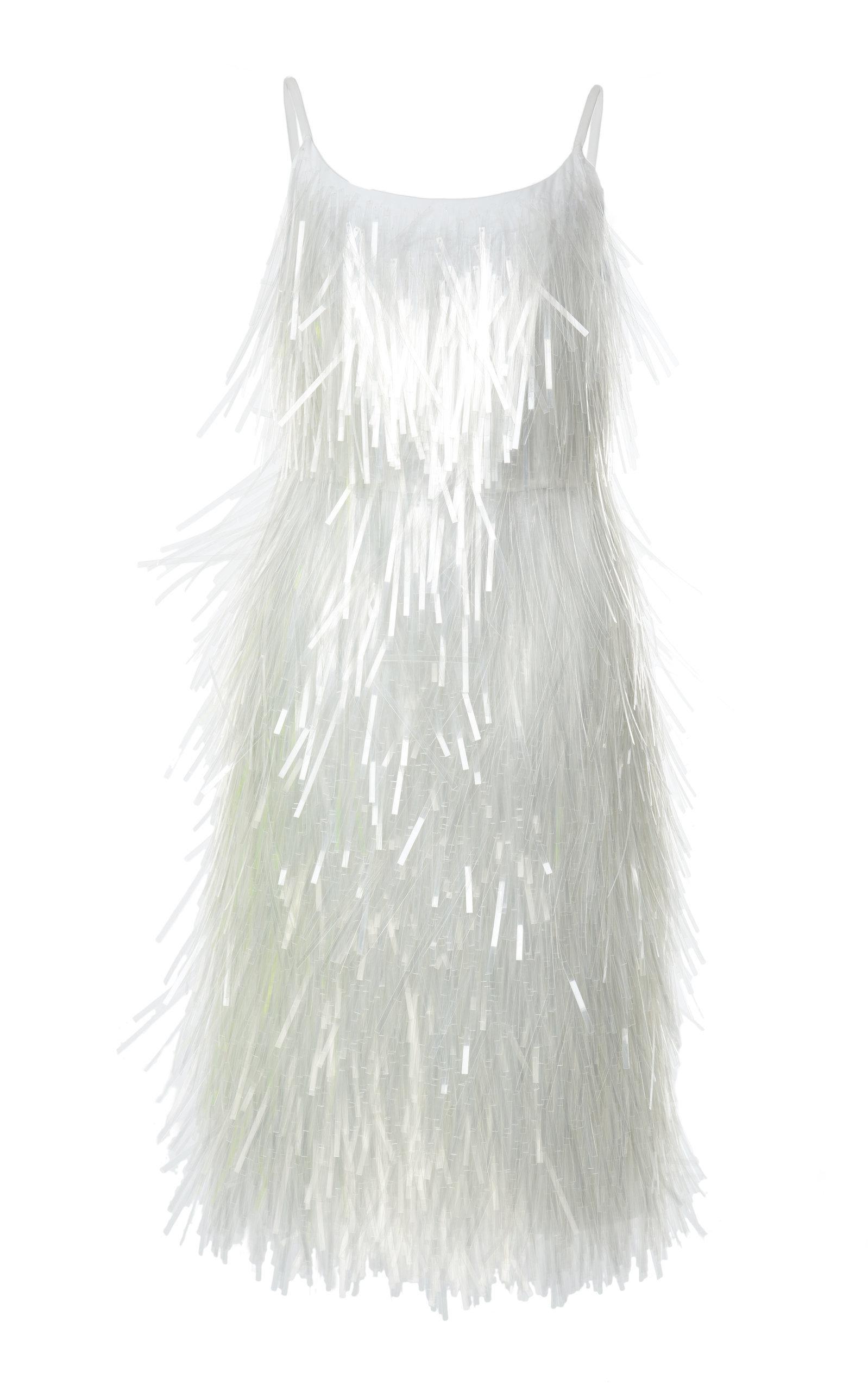 Prada Tech Fringe Dress in White - Lyst