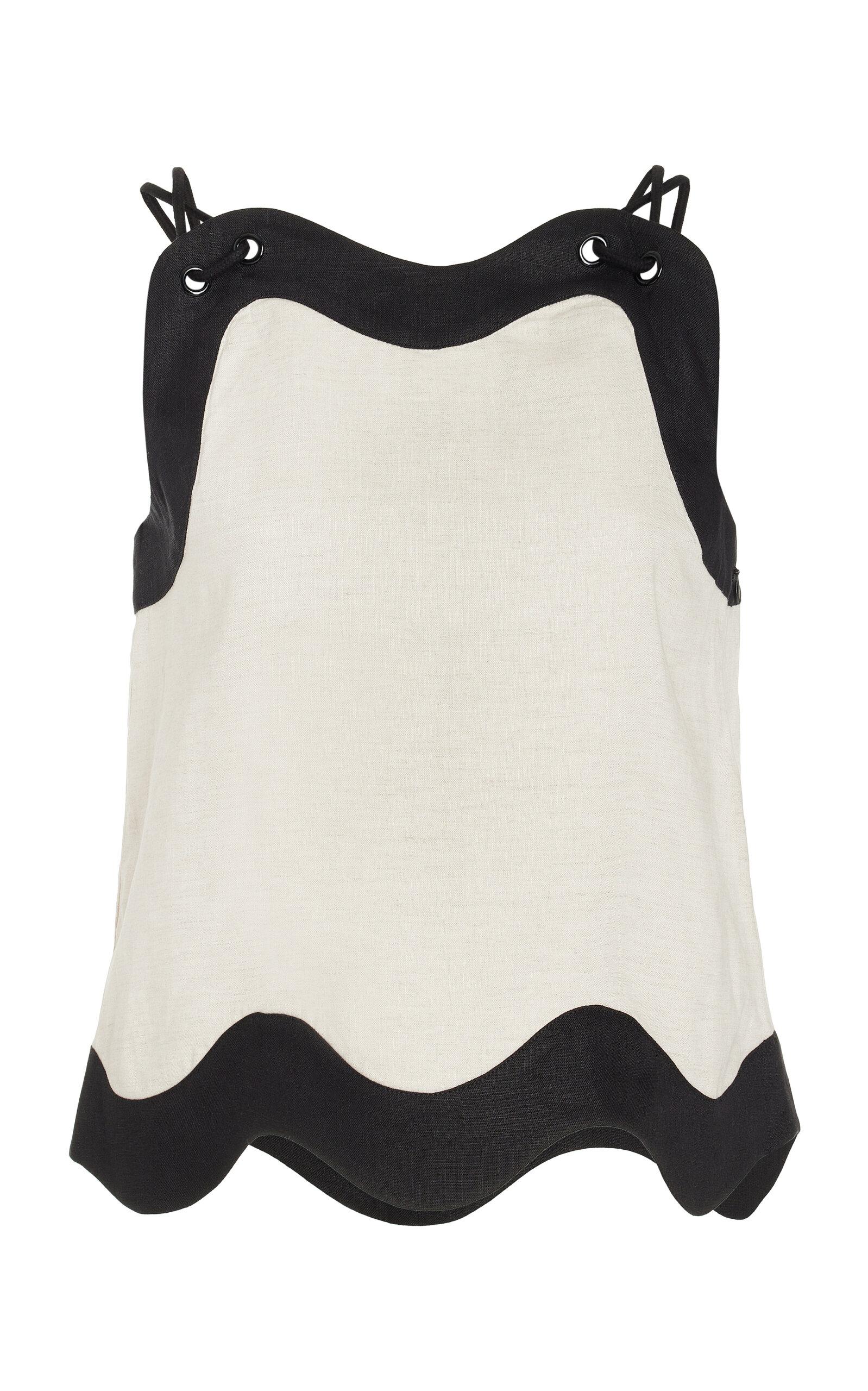 STAUD Renata Scalloped Linen Top in Black Lyst