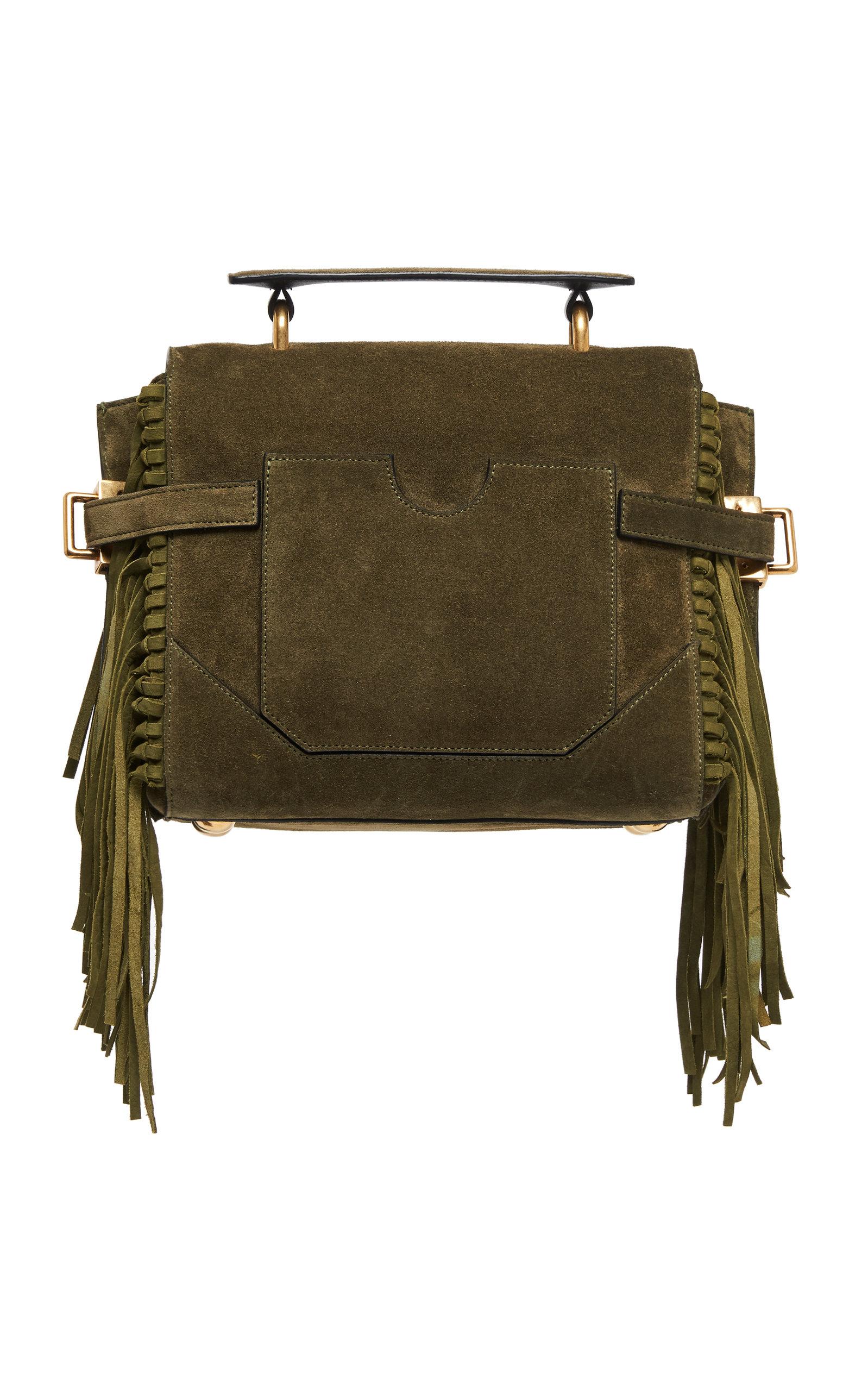 Balmain B-buzz 23 Quilted Fringe Suede Top Handle Bag in Green | Lyst