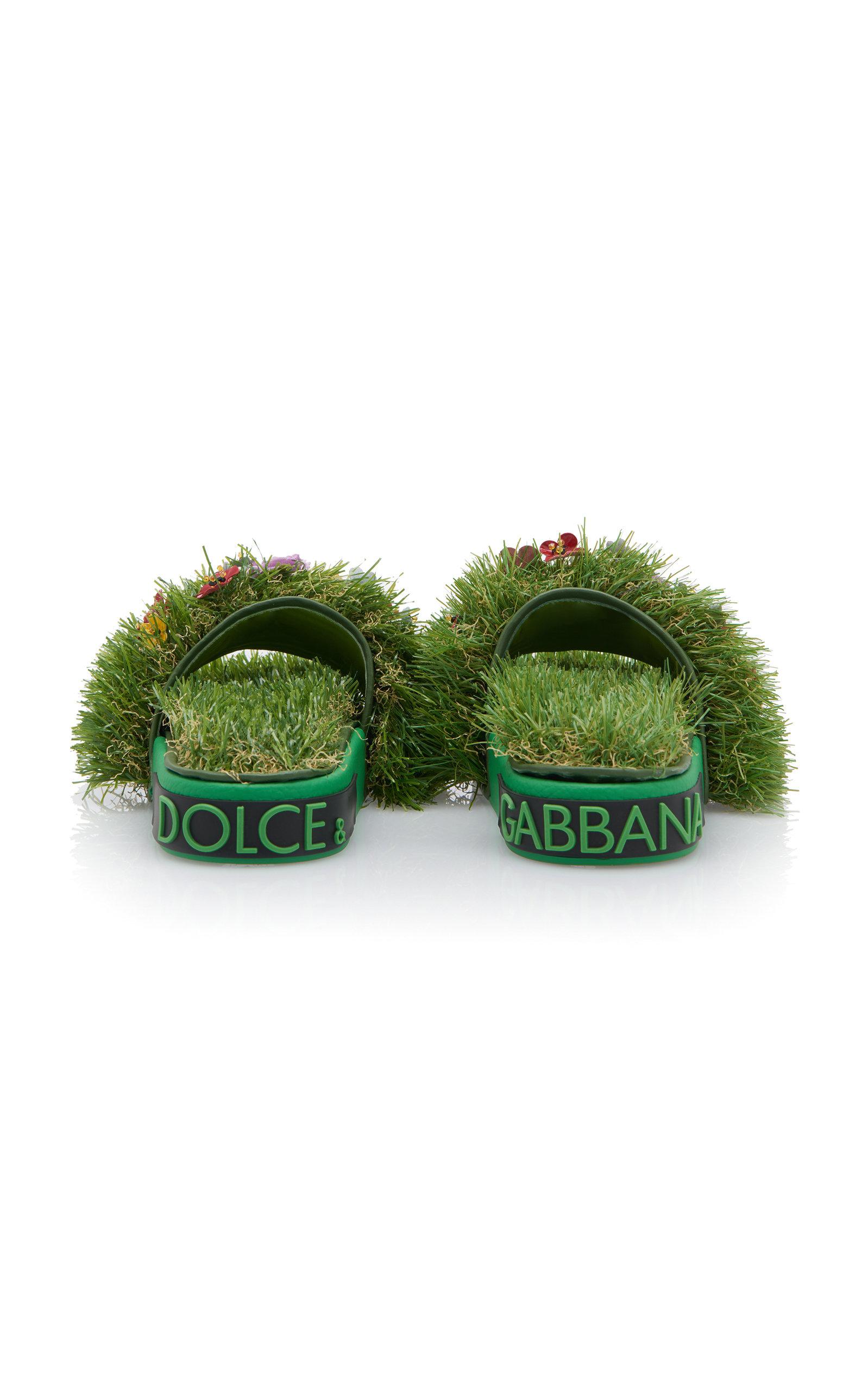 Dolce & Gabbana Floral Embellished Slides in Green | Lyst