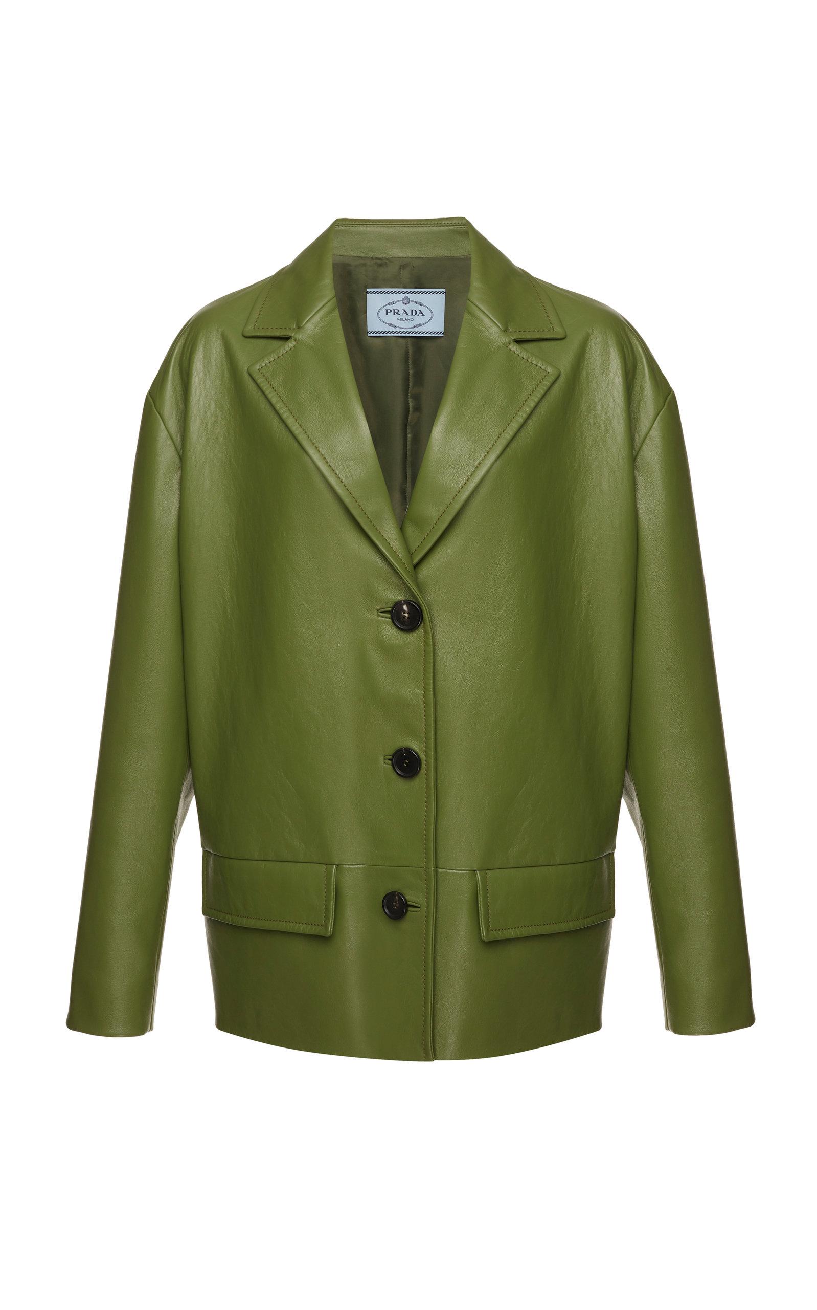 Prada Leather Jacket in Green | Lyst