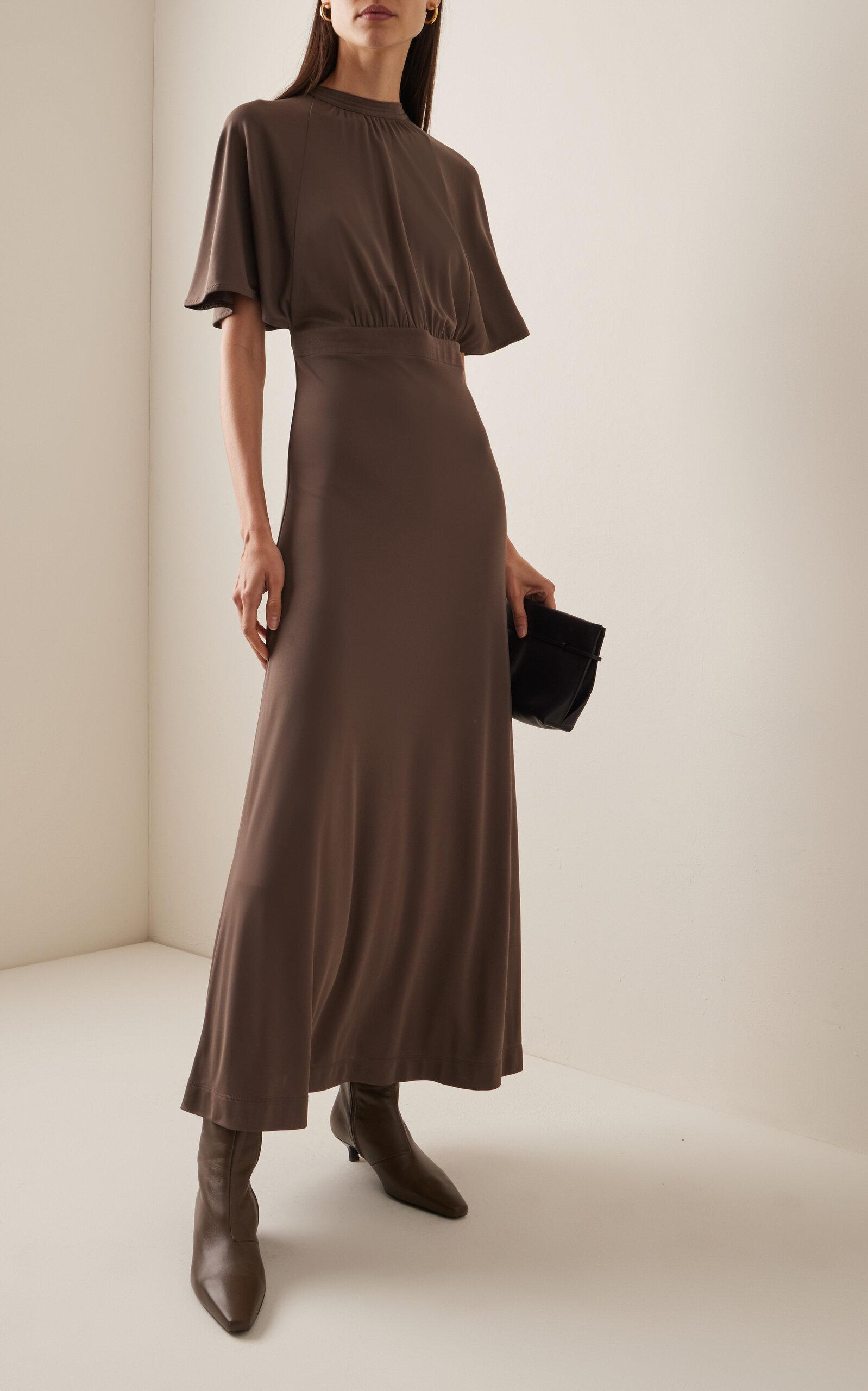 TOTEME Fluid-sleeve Jersey Maxi Dress in Brown | Lyst
