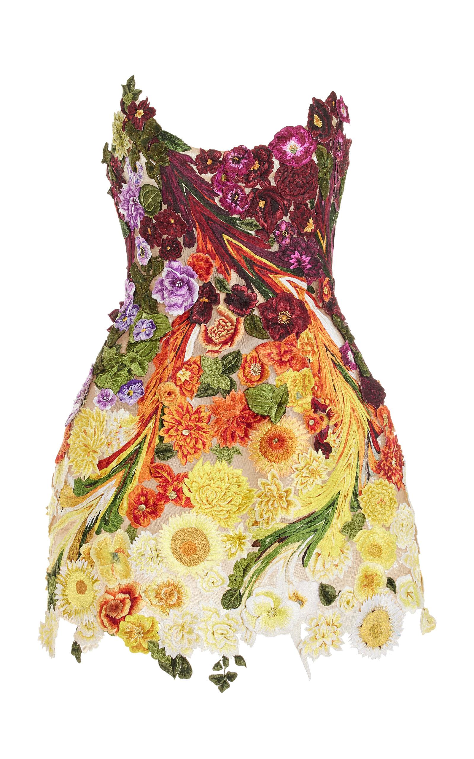 sachin and babi light blue dress Oscar de la Renta Crystal Rose Embroidered Minidress