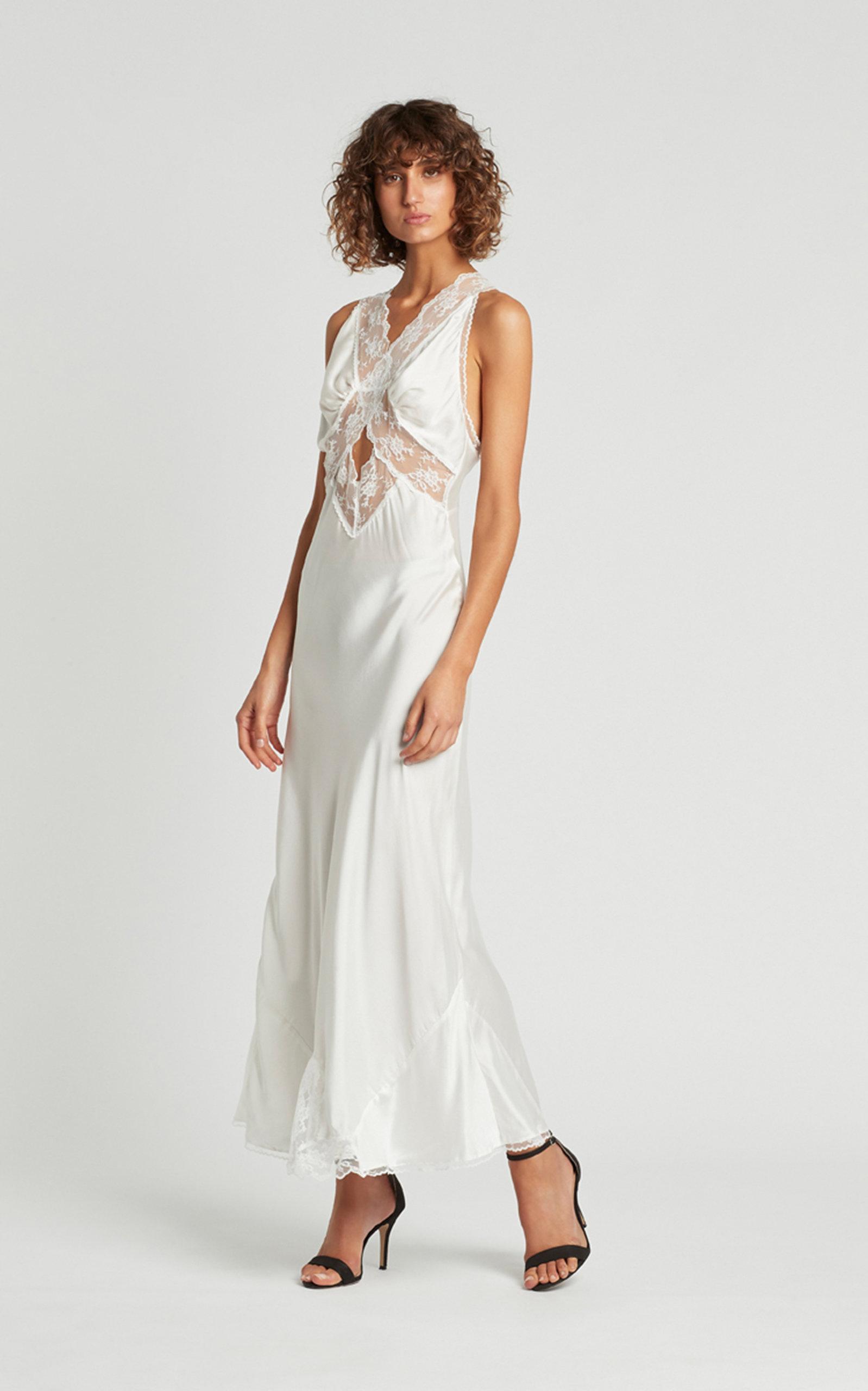 Sir. The Label Aries Lace-trimmed Silk-satin Maxi Dress in White | Lyst