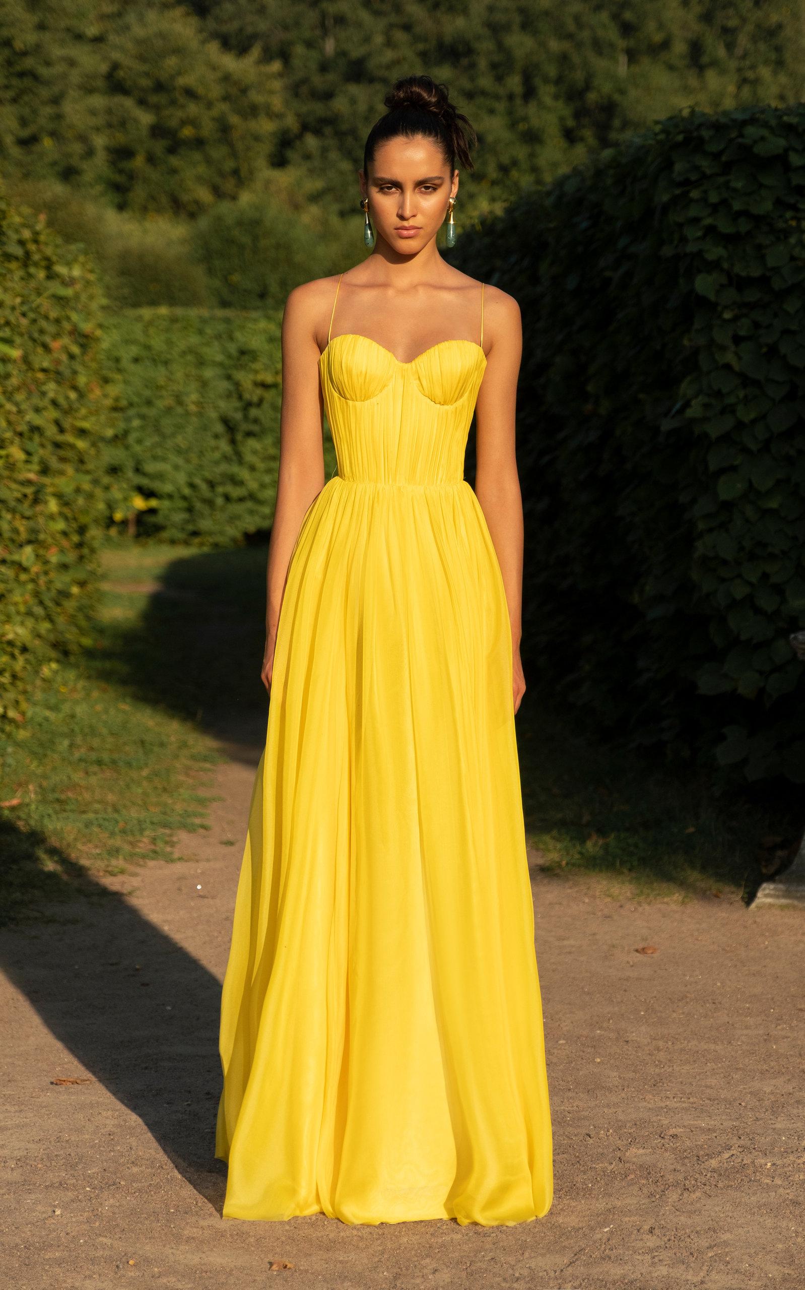 Dania Siddiqui Pearl Embroidered Gown | Yellow, Sequin, Silk Organza,  Sweetheart, Sleeveless | Embroidered gown, Gowns, Strapless dress formal