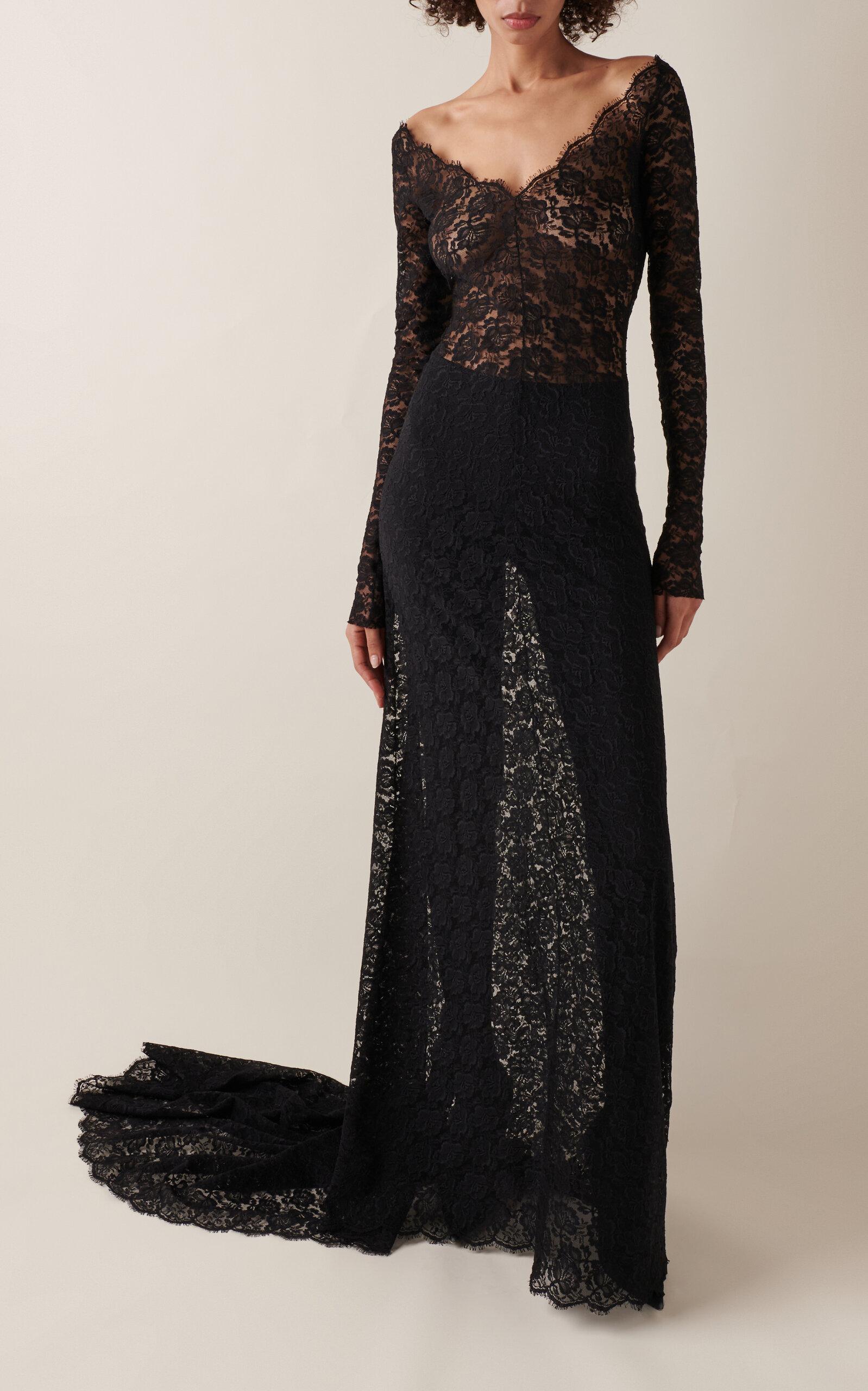 Balenciaga Off-the-shoulder Lace Gown in Black | Lyst