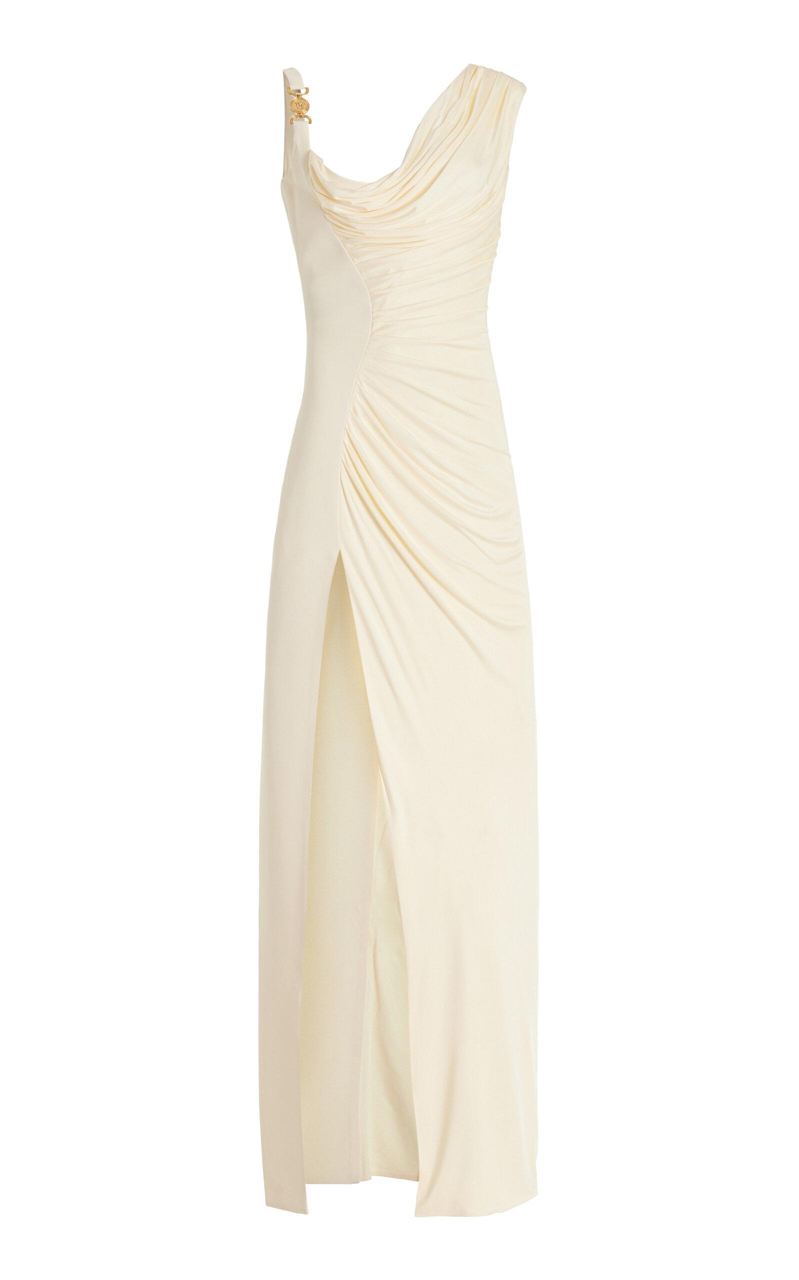 Versace Draped Jersey Gown in White | Lyst