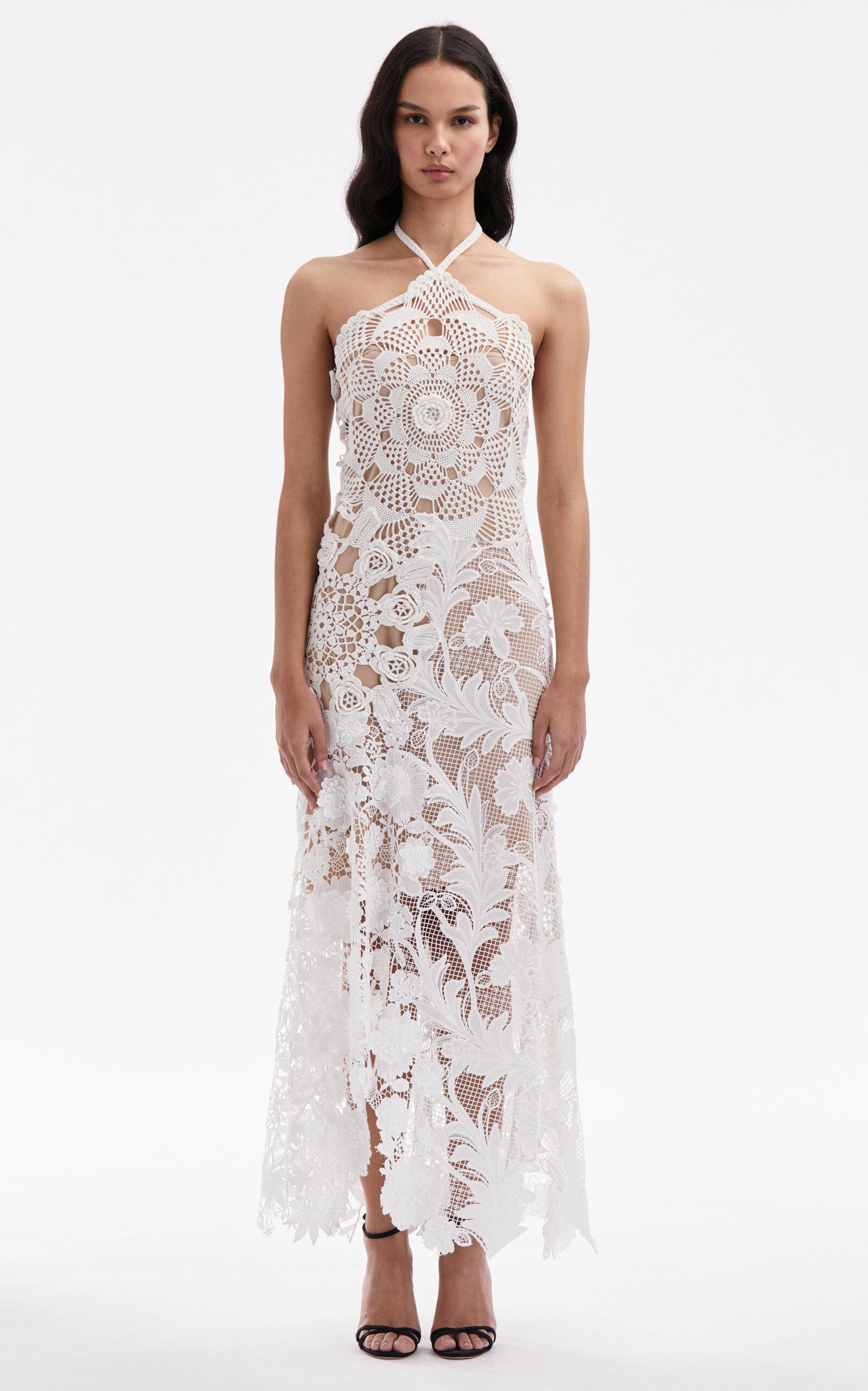 Oscar De La Renta★素敵！Off White Crochet Halter Neck Dress Oscar de la Renta Orchid Crochet Maxi Halter Dress | Neiman