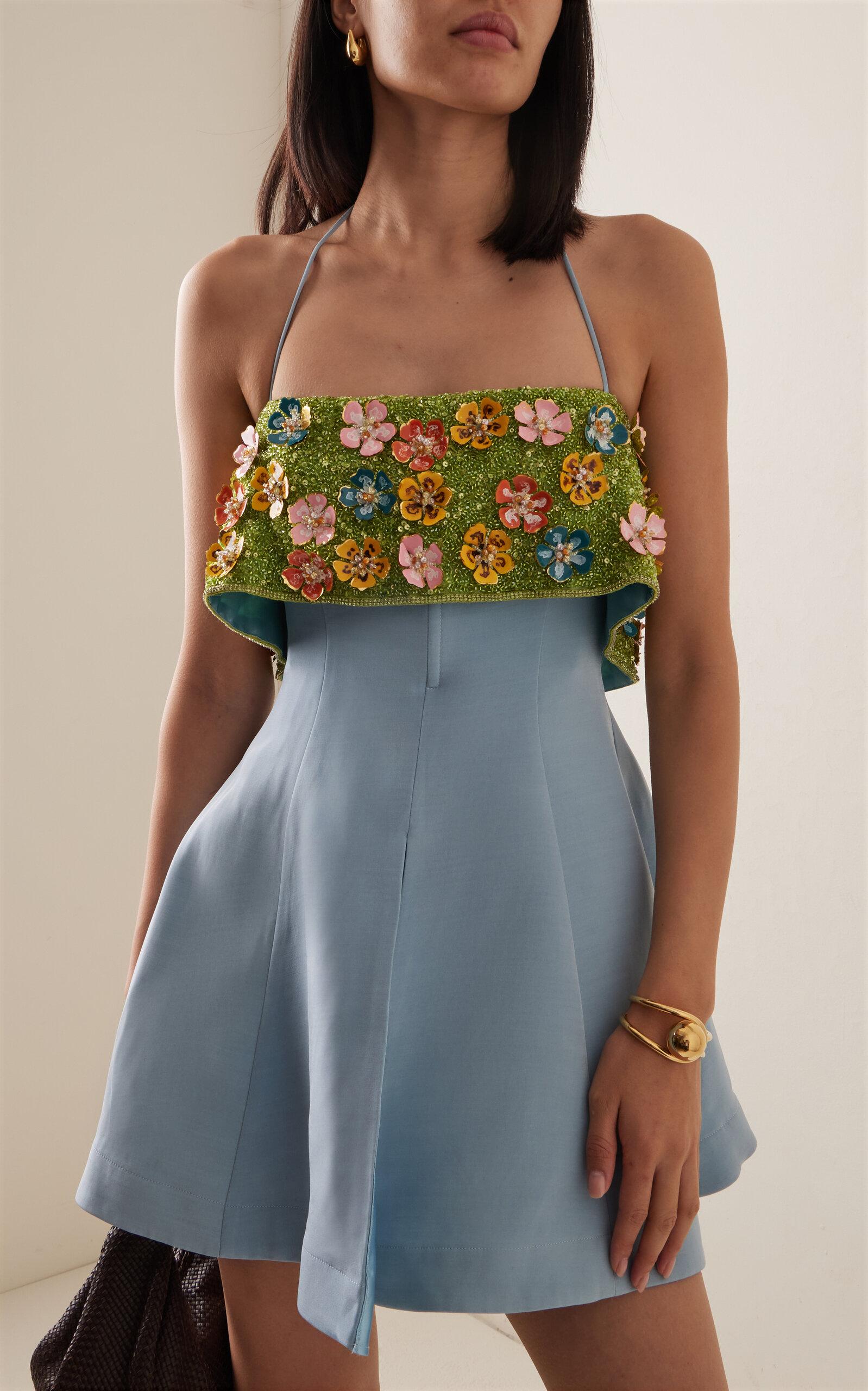 ALMAIS Yasmine Beaded Crepe Mini Dress in Blue | Lyst