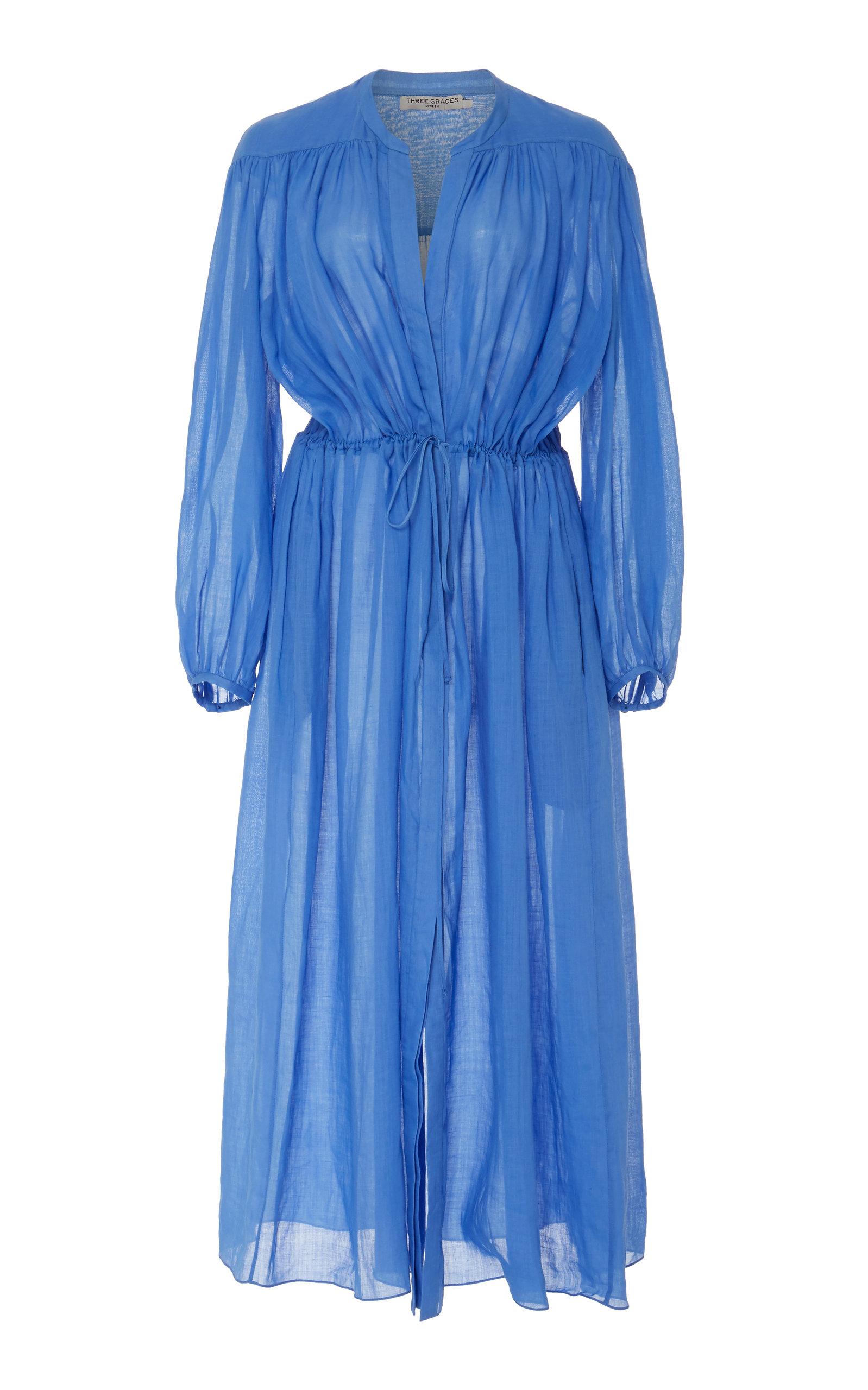 Three Graces London Julienne Ramie Midi Dress in Blue - Lyst