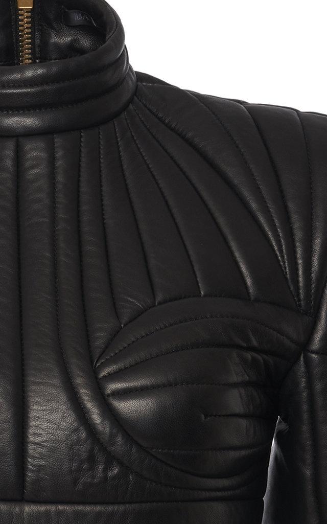Stilk Rejsende Fremmedgøre Balmain Strong Shoulder Quilted Leather Dress in Black | Lyst