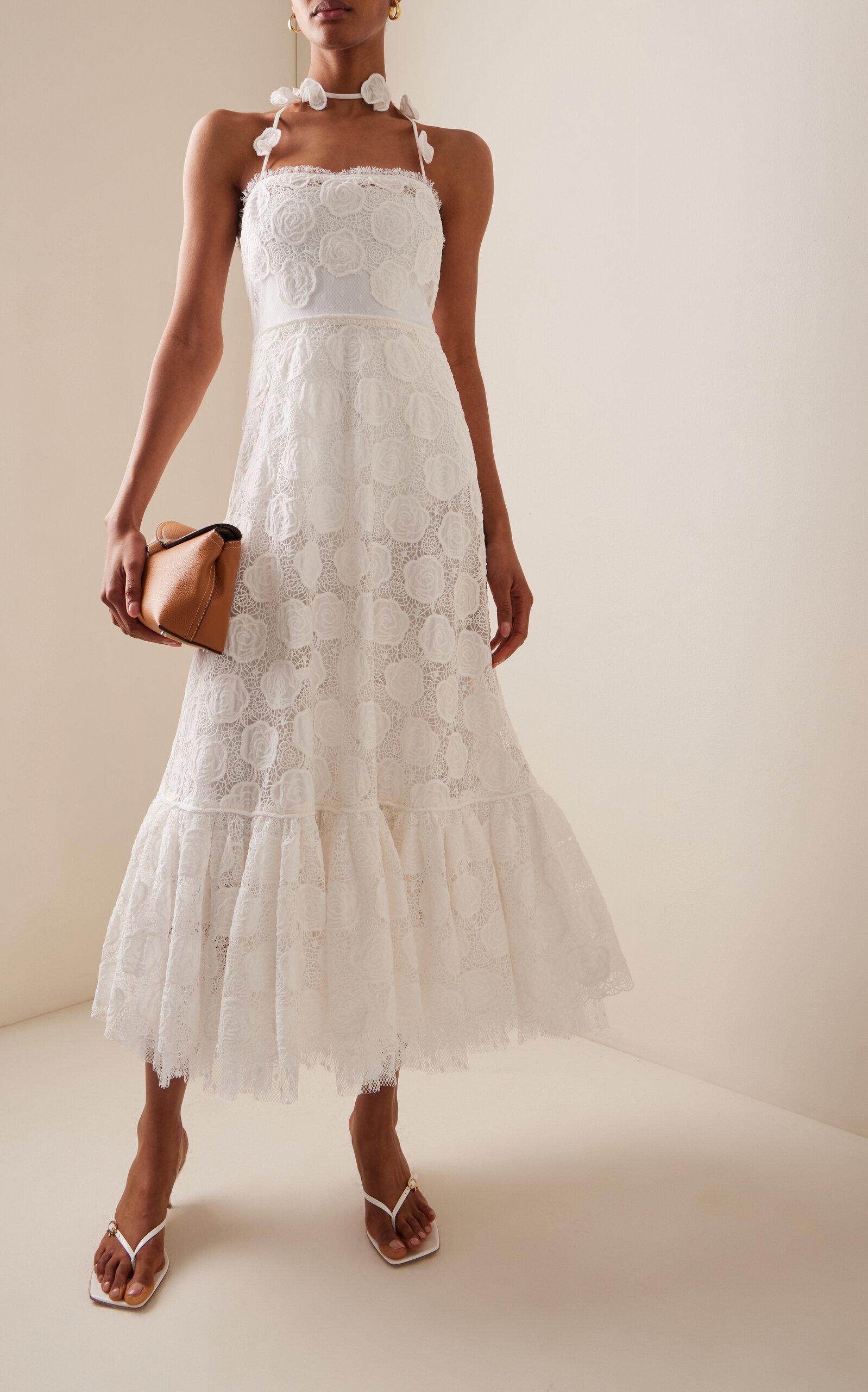 elegant dresses canada White Floral Lace Maxi Dress M main image 0