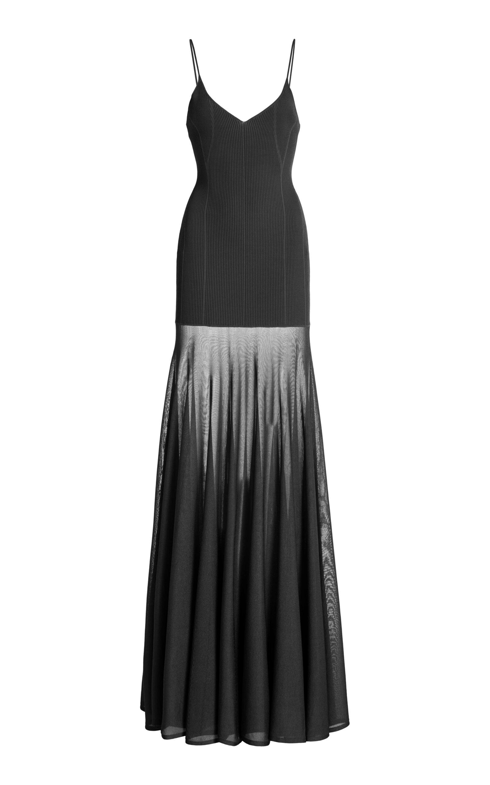 brandon maxwell katya rib knit dress Brandon Maxwell The Katya Sheer Knit Maxi Dress in Black
