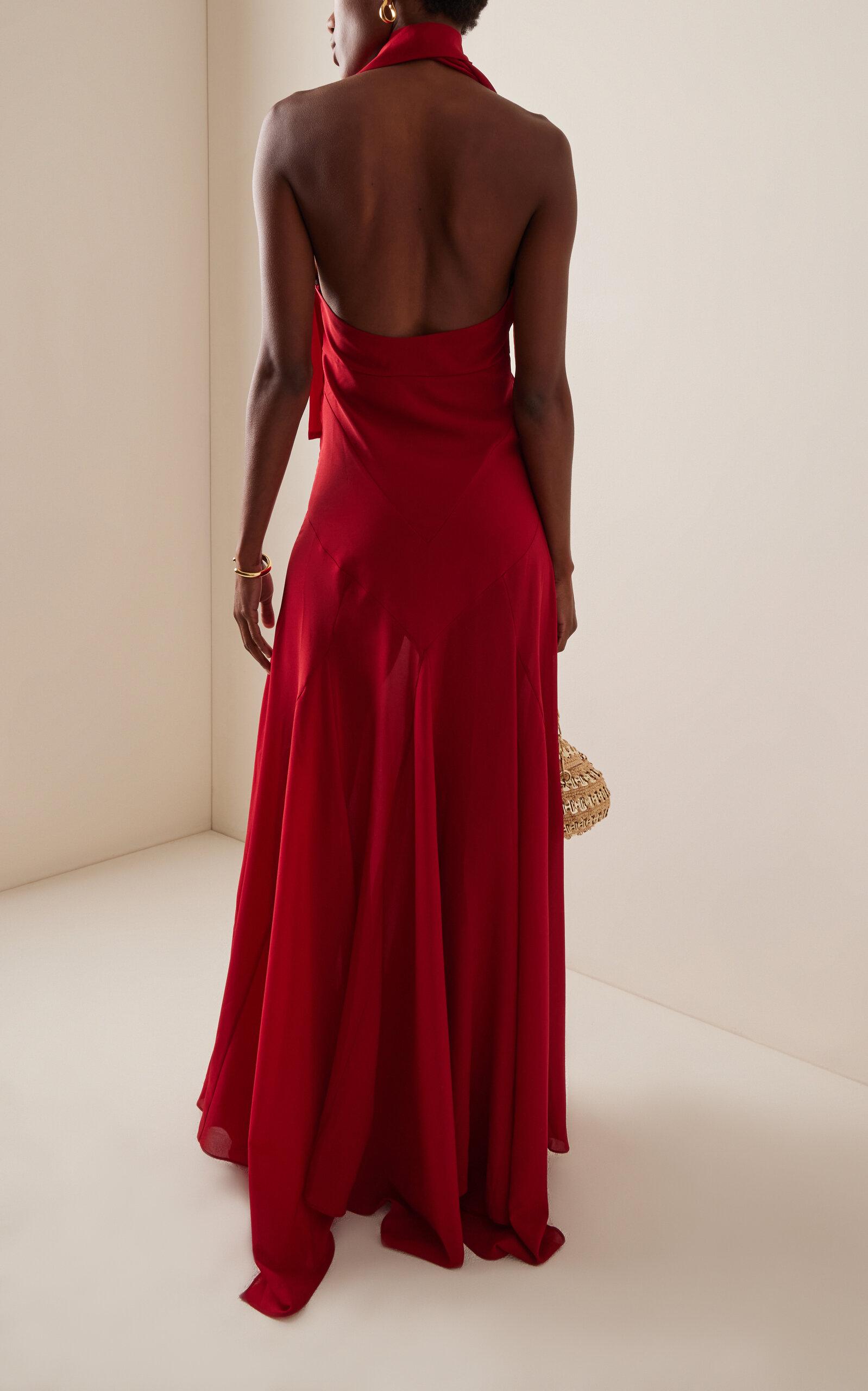 Siedres Exclusive Raye Scarf-detailed Midi Halter Dress in Red | Lyst
