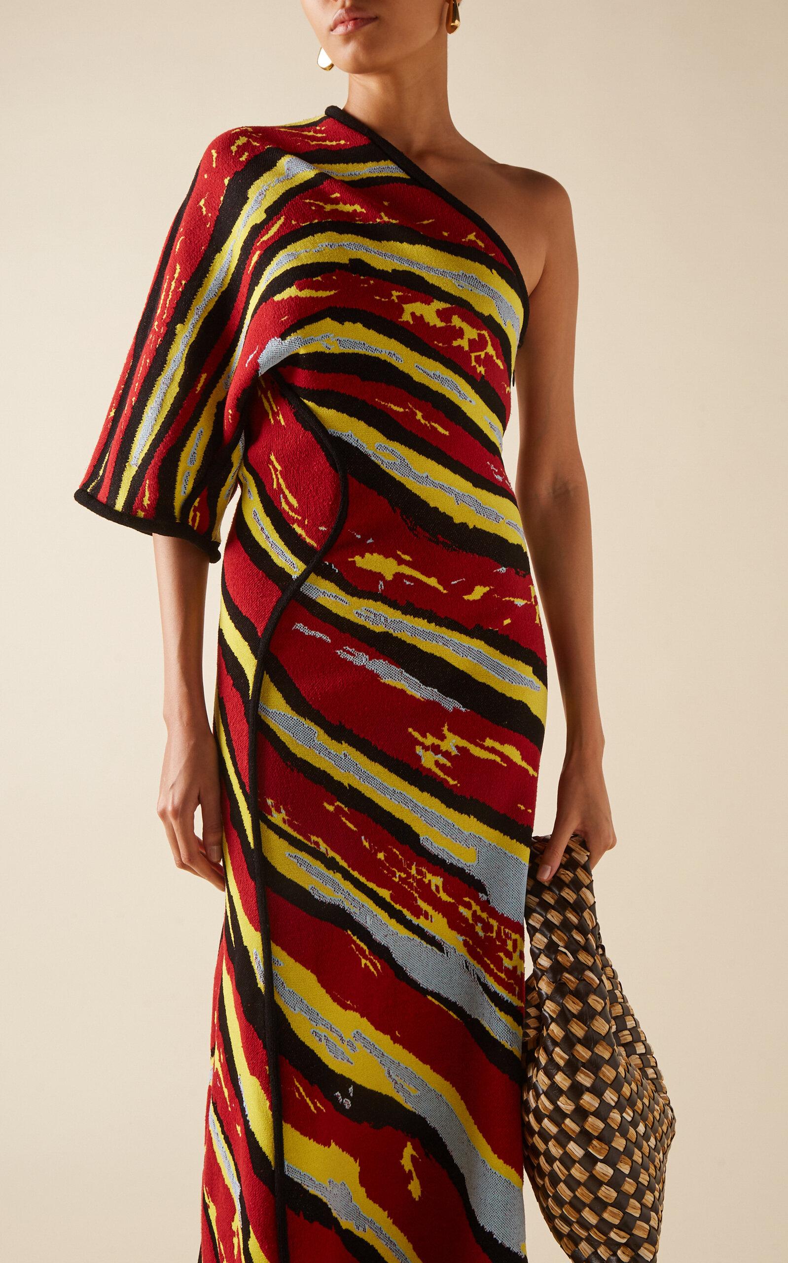 bottega veneta one shoulder dress Crinkled Banana Print One Shoulder Dress