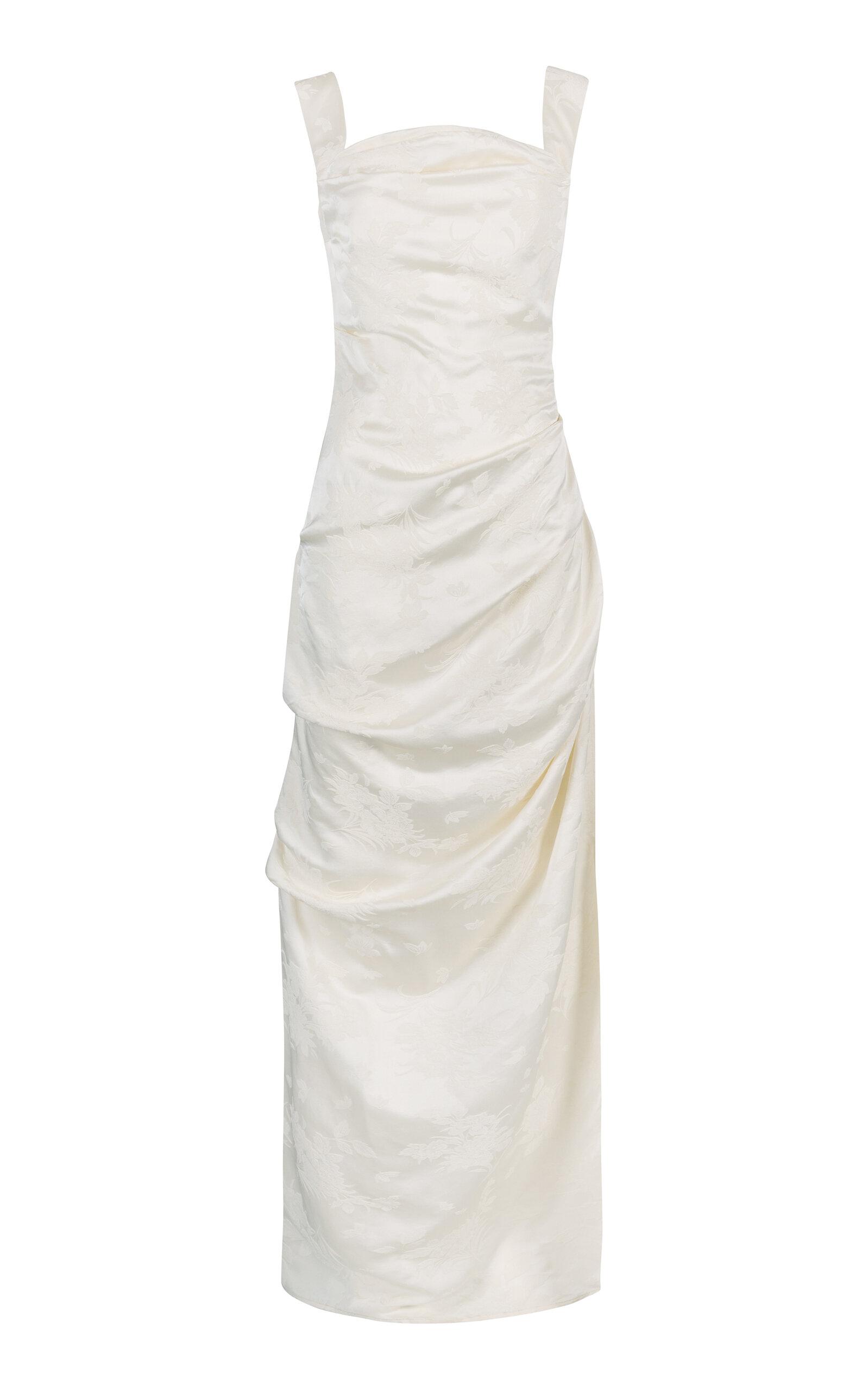 Paris Georgia Basics Raf Floral-jacquard Draped Dress in White | Lyst