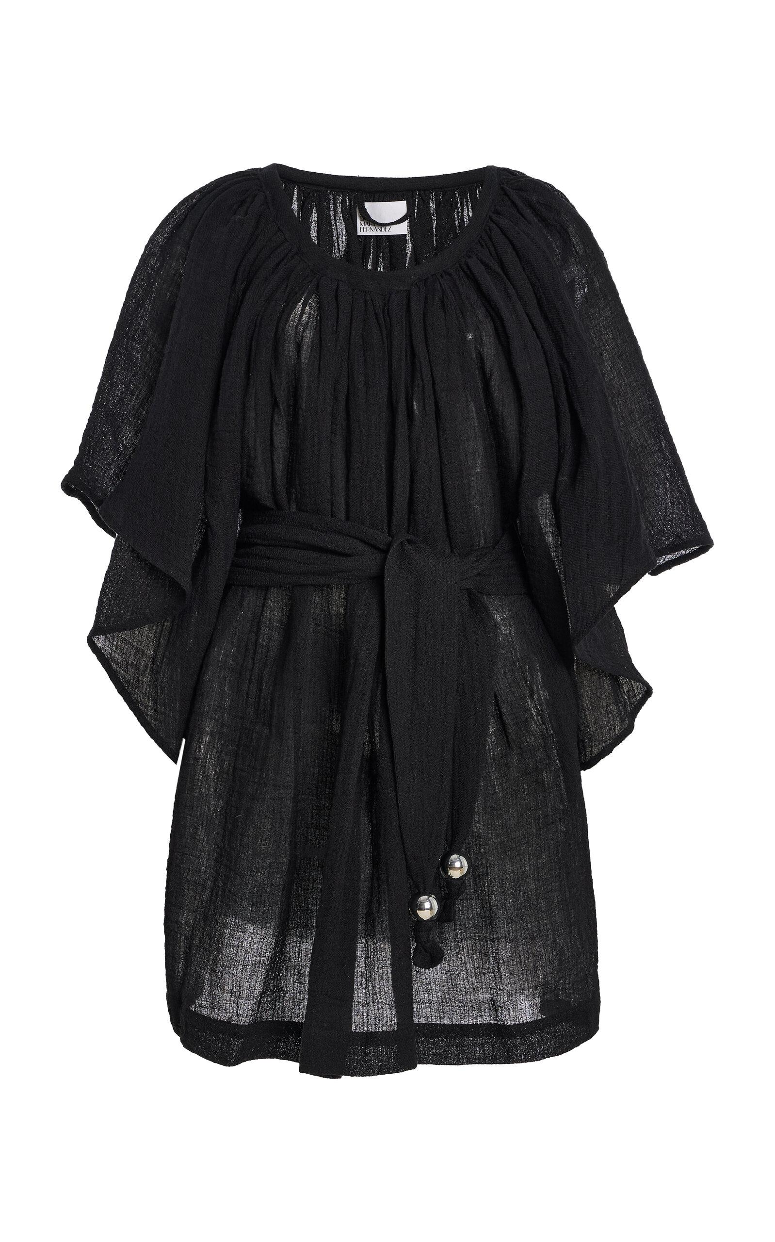 Lisa Marie Fernandez Angel-Sleeve Linen-Blend Gauze Mini Dress in Black |  Lyst